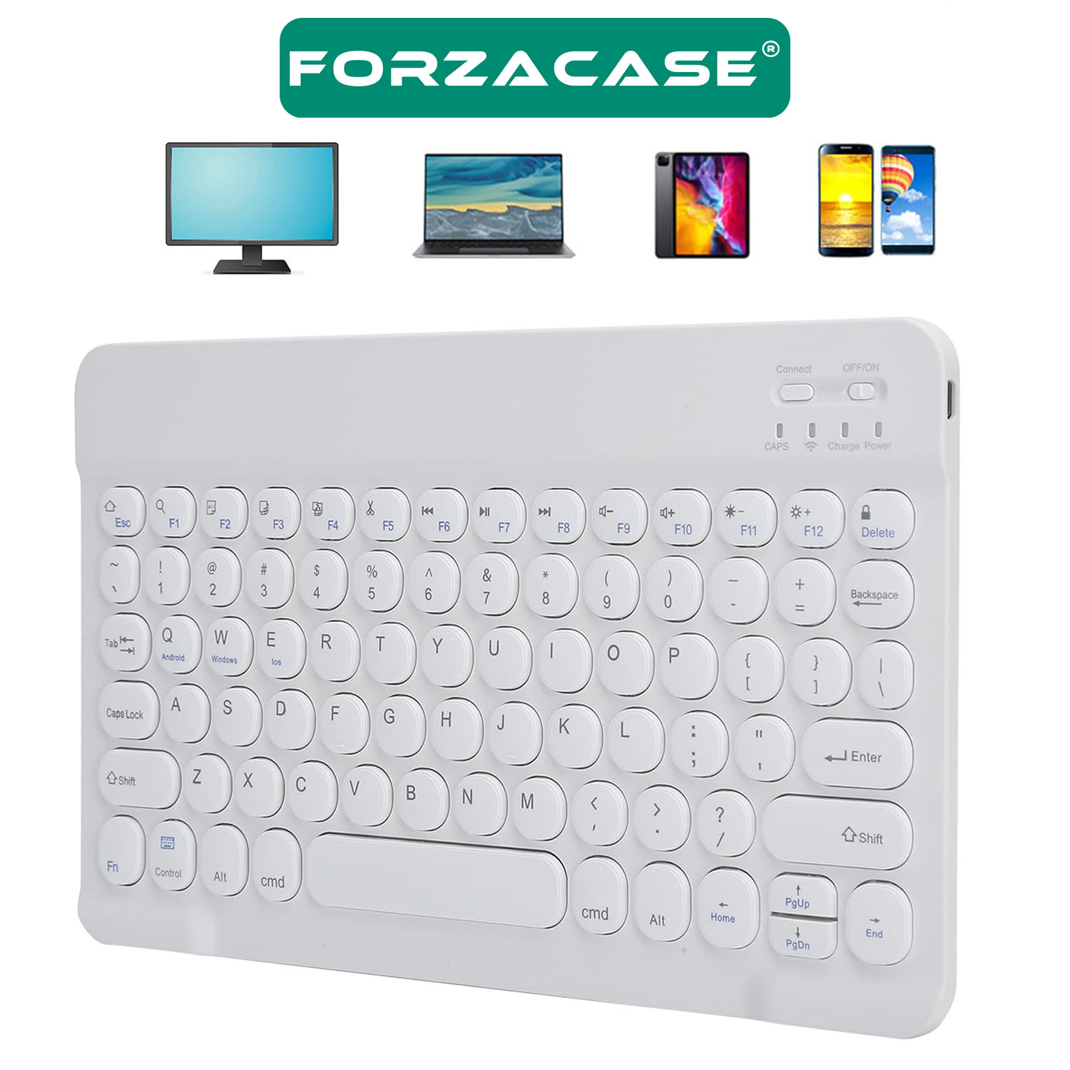 Forzacase%20Tablet%20ve%20Telefonlar%20için%20Şarjlı%20Yuvarlak%20Tuşlu%20Bluetooth%20Kablosuz%20Klavye%20-%20FC756