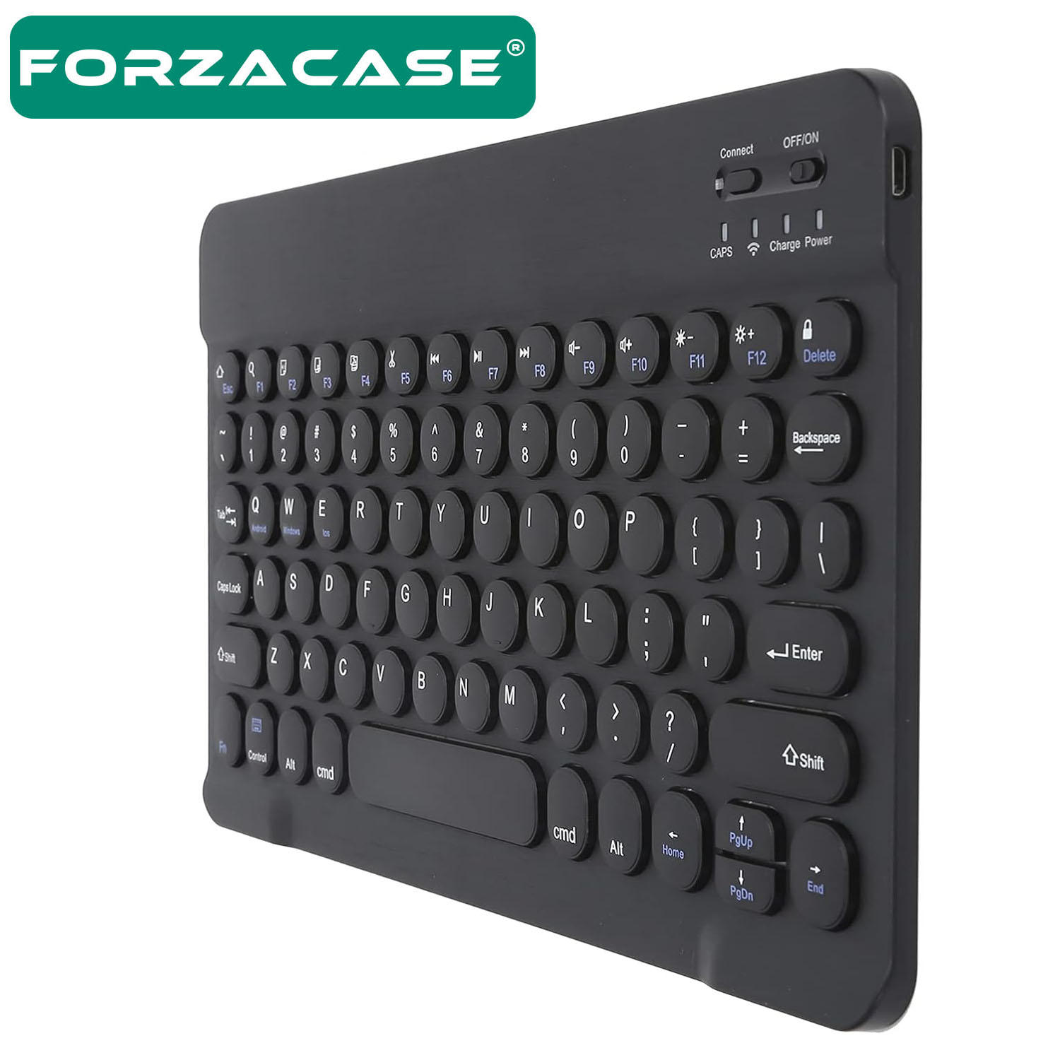 Forzacase%20Tablet%20ve%20Telefonlar%20için%20Şarjlı%20Yuvarlak%20Tuşlu%20Bluetooth%20Kablosuz%20Klavye%20-%20FC756