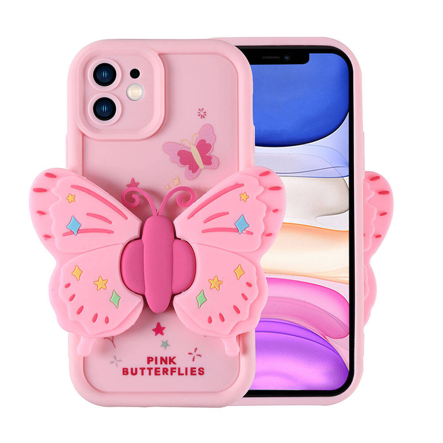 Forzacase%20iPhone%2011%20ile%20uyumlu%20Butterfly%20Serisi%203D%20Kelebek%20Figür%20Tasarımlı%20Silikon%20Kılıf