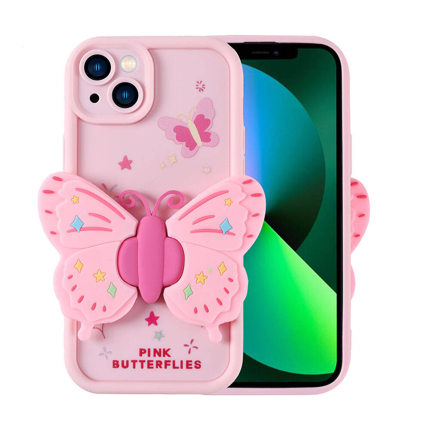 Forzacase%20iPhone%2013%20ile%20uyumlu%20Butterfly%20Serisi%203D%20Kelebek%20Figür%20Tasarımlı%20Silikon%20Kılıf