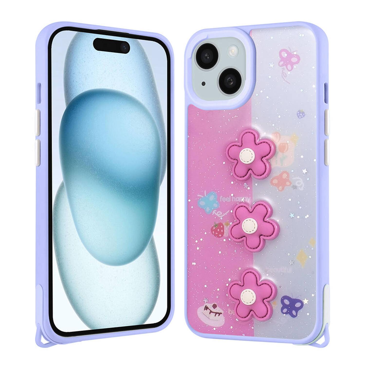 Forzacase%20iPhone%2014%20ile%20uyumlu%20Cute%20Serisi%20Parlayan%20Simli%20Kabartma%20Figürlü%20Kılıf