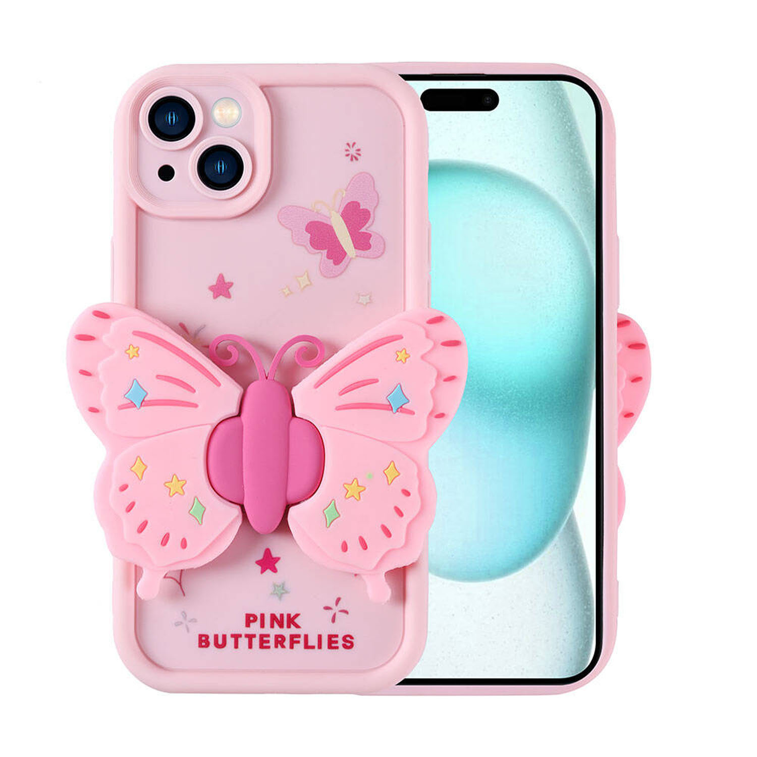 Forzacase%20iPhone%2014%20ile%20uyumlu%20Butterfly%20Serisi%203D%20Kelebek%20Figür%20Tasarımlı%20Silikon%20Kılıf