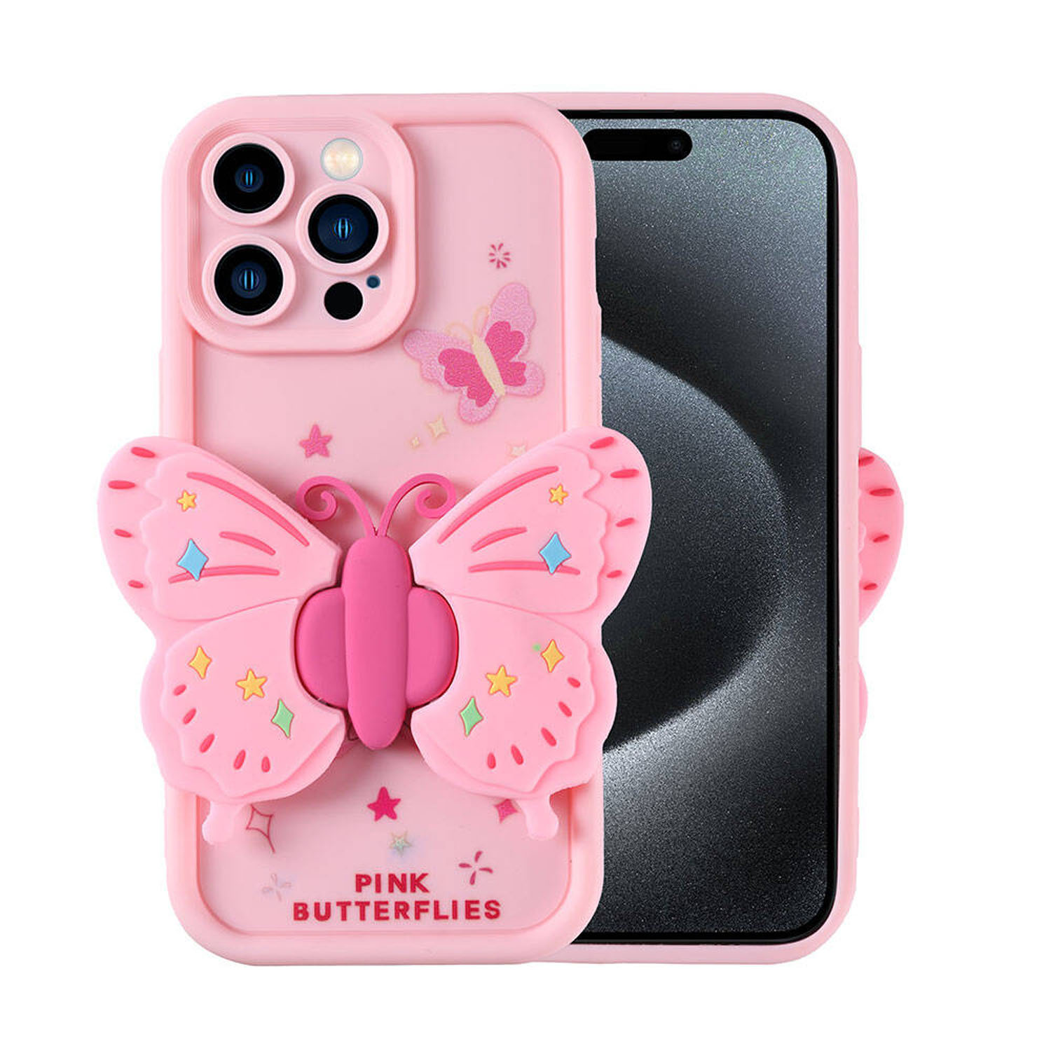 Forzacase%20iPhone%2014%20Pro%20ile%20uyumlu%20Butterfly%20Serisi%203D%20Kelebek%20Figür%20Tasarımlı%20Silikon%20Kılıf