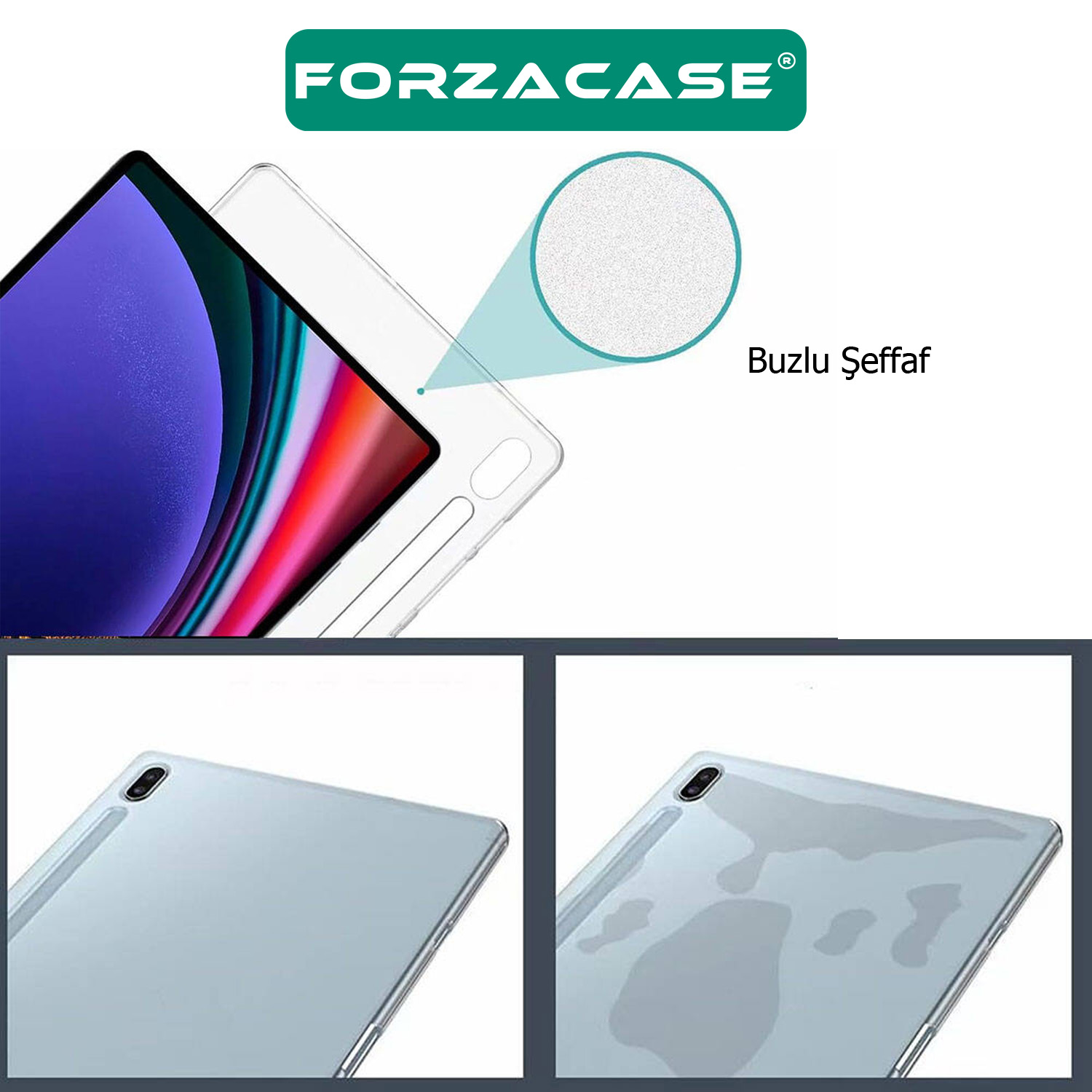 Forzacase%20Samsung%20Galaxy%20Tab%20S9%20FE%20Plus%2012.4%20inch%20X610%20ile%20uyumlu%20Silikon%20Kılıf%20Buzlu%20Şeffaf%20-%20FC013