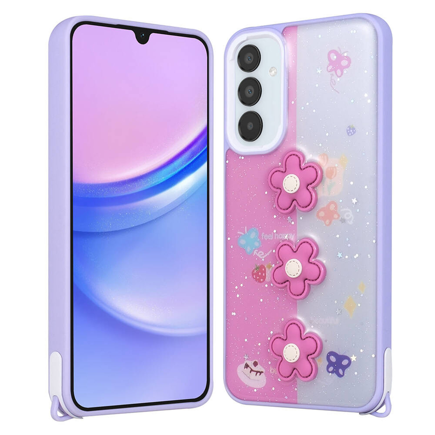 Forzacase%20Samsung%20Galaxy%20A05s%20ile%20uyumlu%20Cute%20Serisi%20Parlayan%20Simli%20Kabartma%20Figürlü%20Kılıf