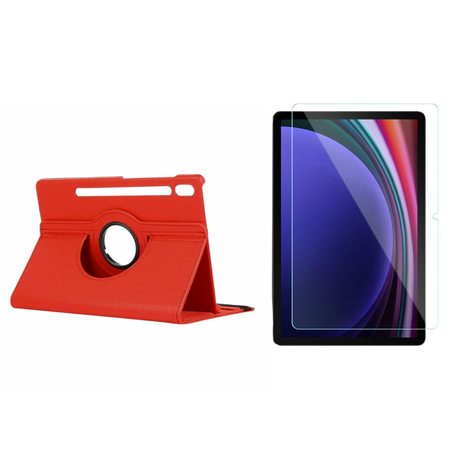 Forzacase%20Samsung%20Tab%20S9%20FE%20ile%20uyumlu%20360%20Derece%20Döner%20Standlı%20Kılıf%20+%20Temperli%20Kırılmaz%20Cam%20FC012