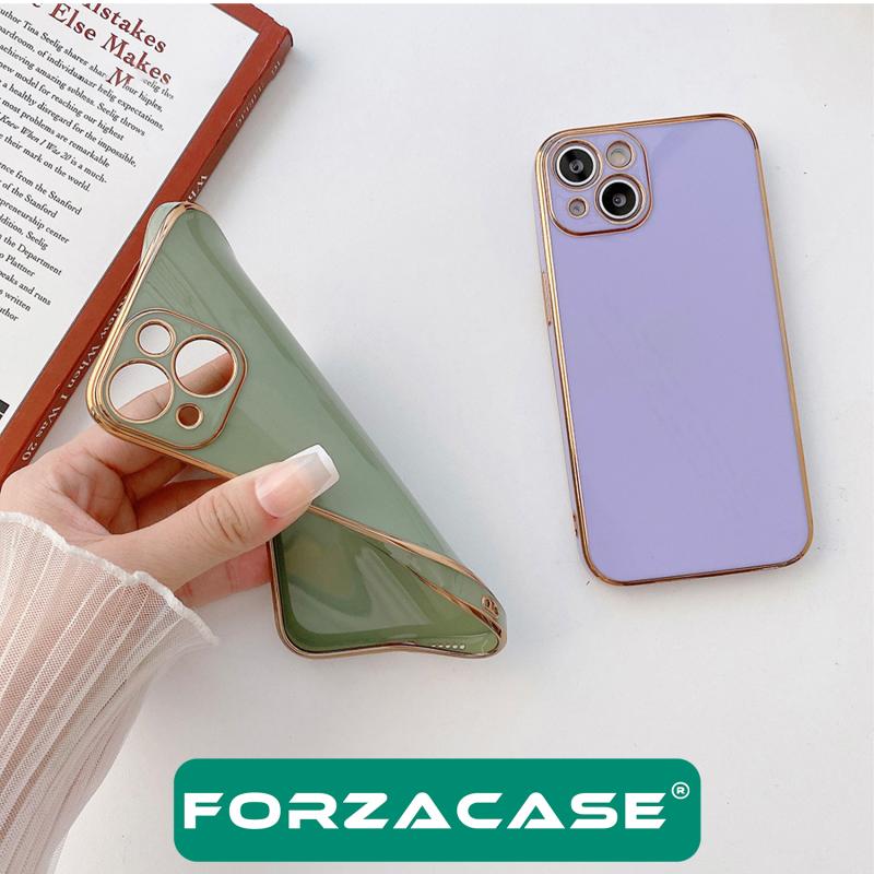 Forzacase%20iPhone%2012%20uyumlu%20Luxury%20Serisi%20Altın%20Çerçeveli%20Silikon%20Kılıf