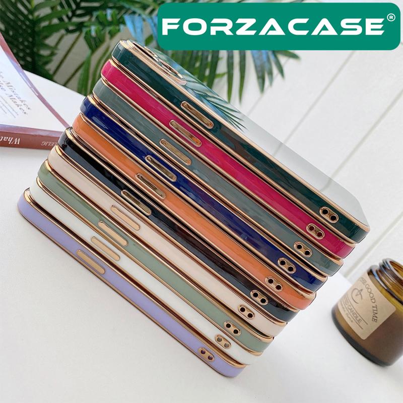 Forzacase%20iPhone%2012%20uyumlu%20Luxury%20Serisi%20Altın%20Çerçeveli%20Silikon%20Kılıf