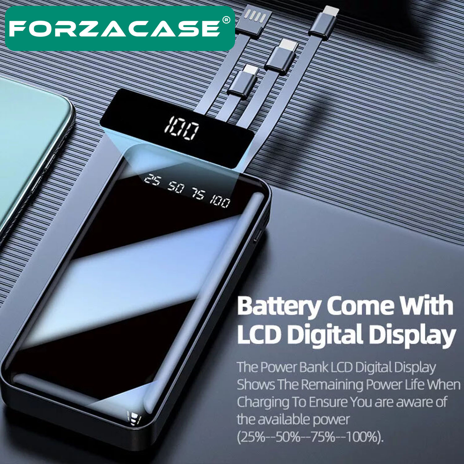 Forzacase%208000%20Mah%20Powerbank%20LED%20Panelli%20Çift%20Usb%20Çıkışlı%20Type-C%20Micro%20USB%20Lightning%20Kablolu-%20FC580