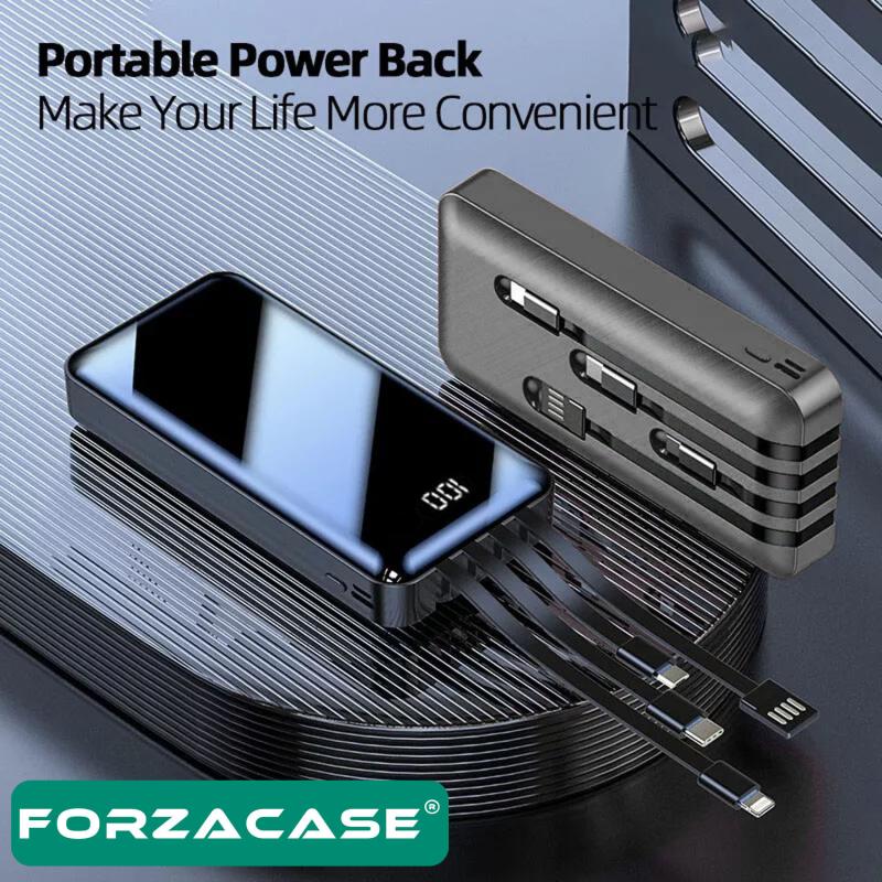 Forzacase%208000%20Mah%20Powerbank%20LED%20Panelli%20Çift%20Usb%20Çıkışlı%20Type-C%20Micro%20USB%20Lightning%20Kablolu-%20FC580