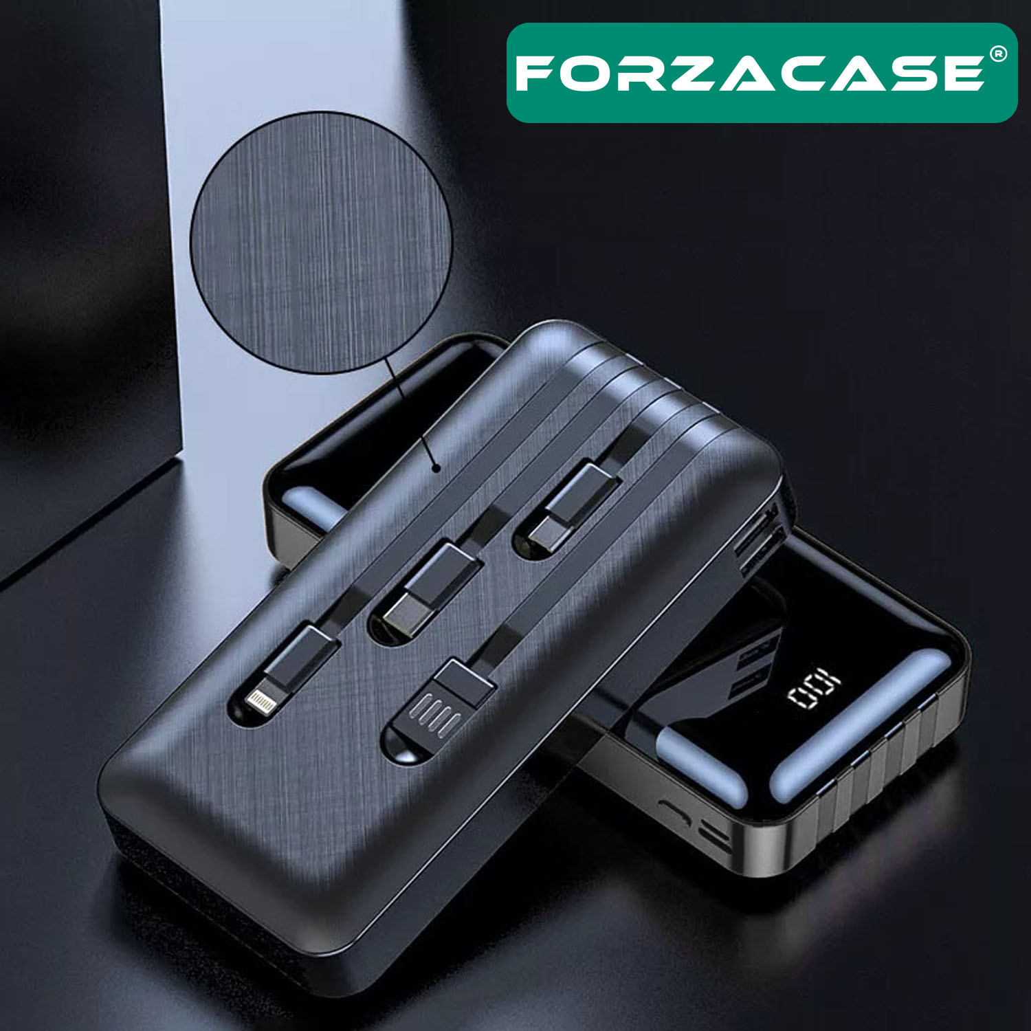 Forzacase%208000%20Mah%20Powerbank%20LED%20Panelli%20Çift%20Usb%20Çıkışlı%20Type-C%20Micro%20USB%20Lightning%20Kablolu-%20FC580