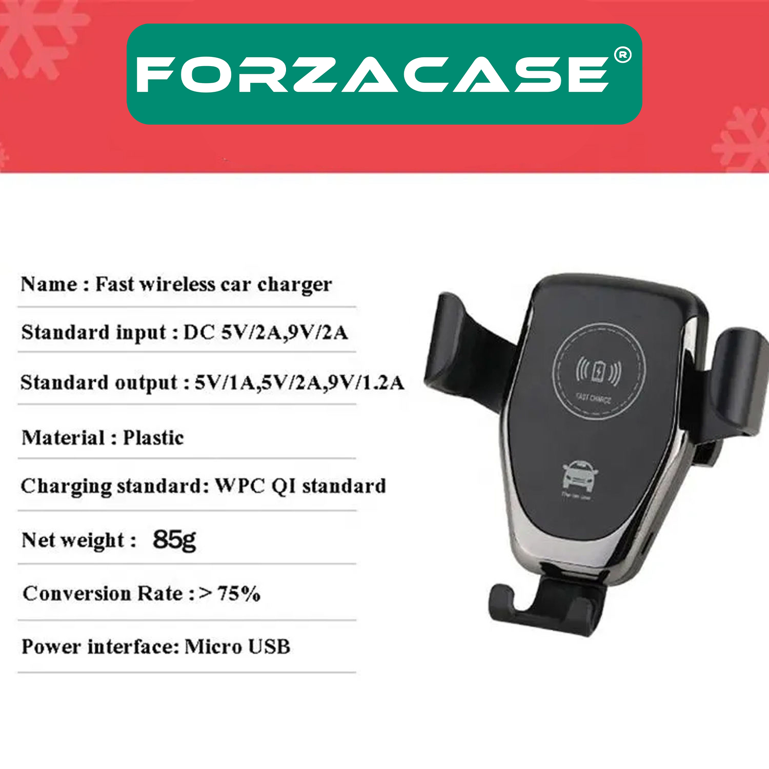 Forzacase%20Araç%20İçi%20Wireless%20Kablosuz%20Şarj%20Özellikli%20Telefon%20Tutucu%20Q12%20-%20FC054