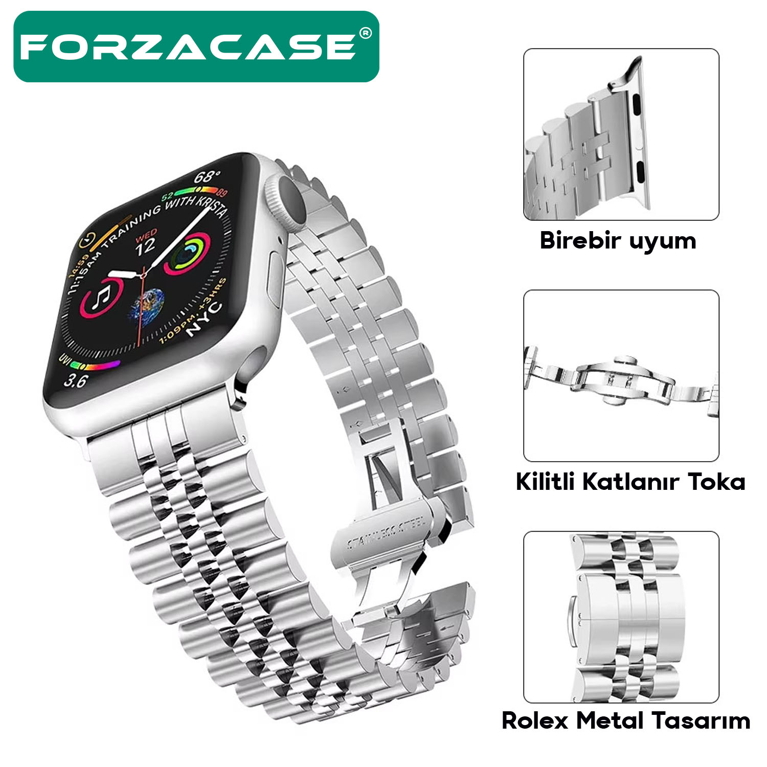 Forzacase%20Apple%20Watch%2044%20/%2045%20/%2046%20/%2049%20mm%20ile%20uyumlu%20Rolex%20Tasarım%20Metal%20Kordon%20Kayış%20-%20FC878