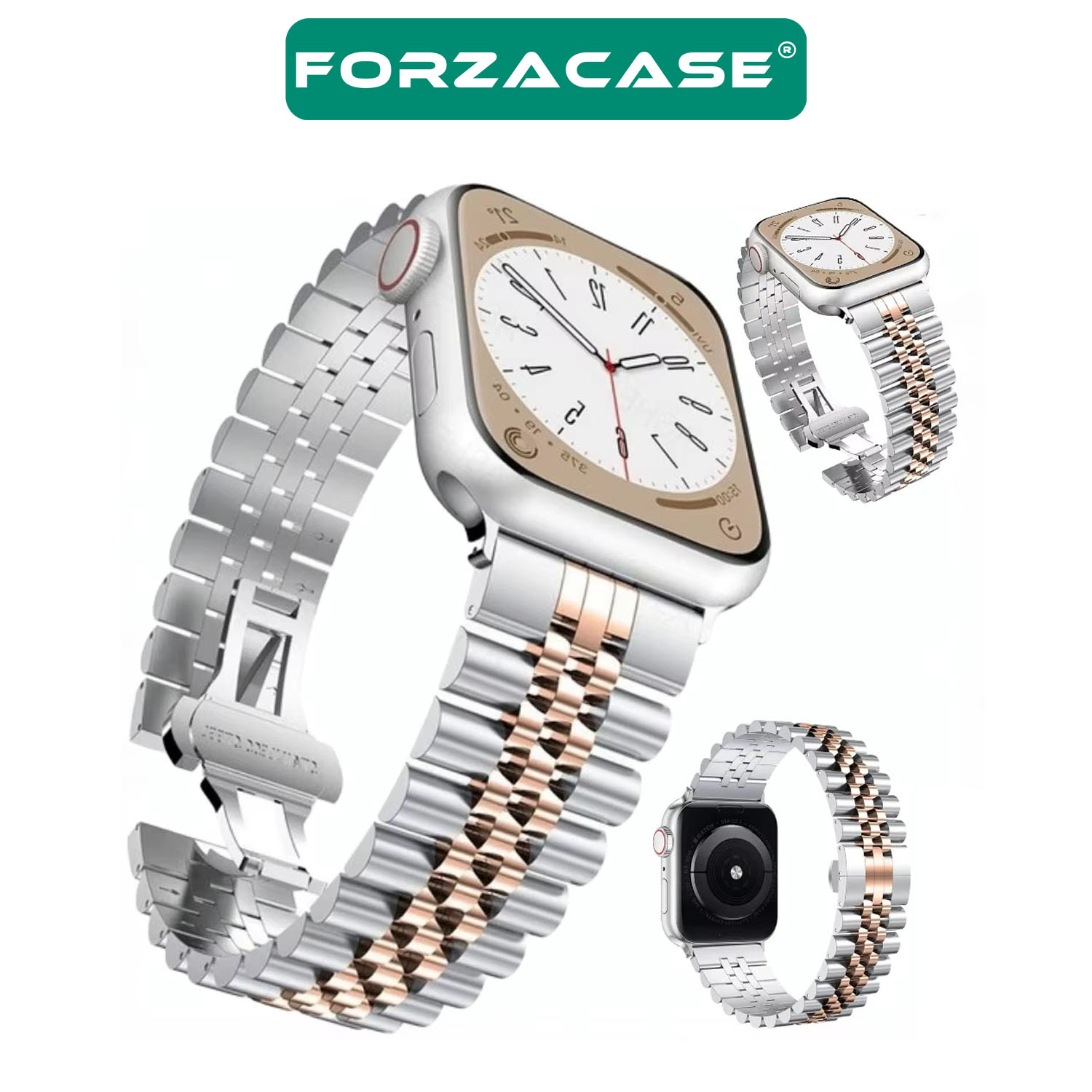 Forzacase%20Apple%20Watch%208%2045mm%20ile%20uyumlu%20Rolex%20Tasarım%20Metal%20Kordon%20Kayış%20-%20FC878