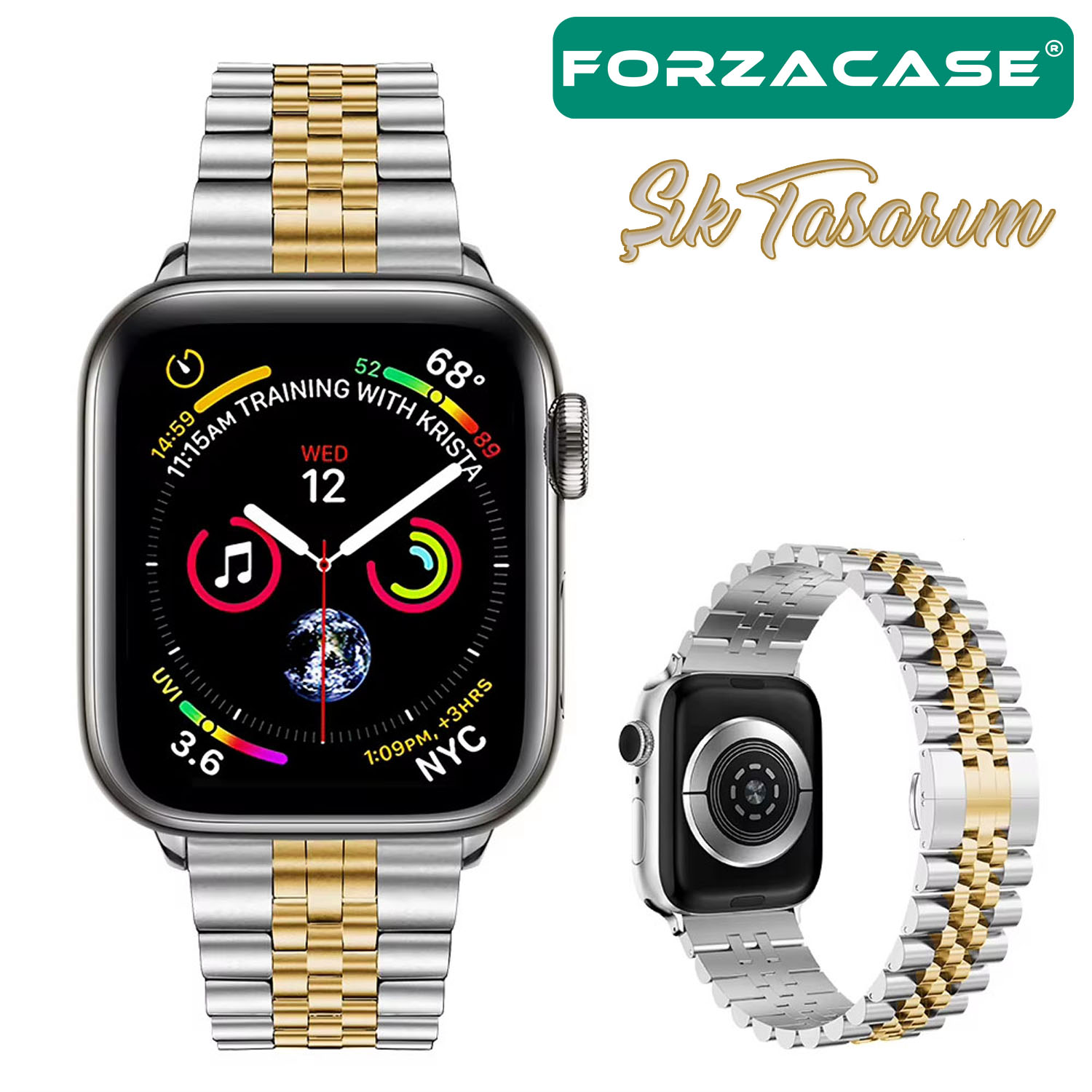 Forzacase%20Apple%20Watch%2010%2042mm%20ile%20uyumlu%20Rolex%20Tasarım%20Metal%20Kordon%20Kayış%20-%20FC879