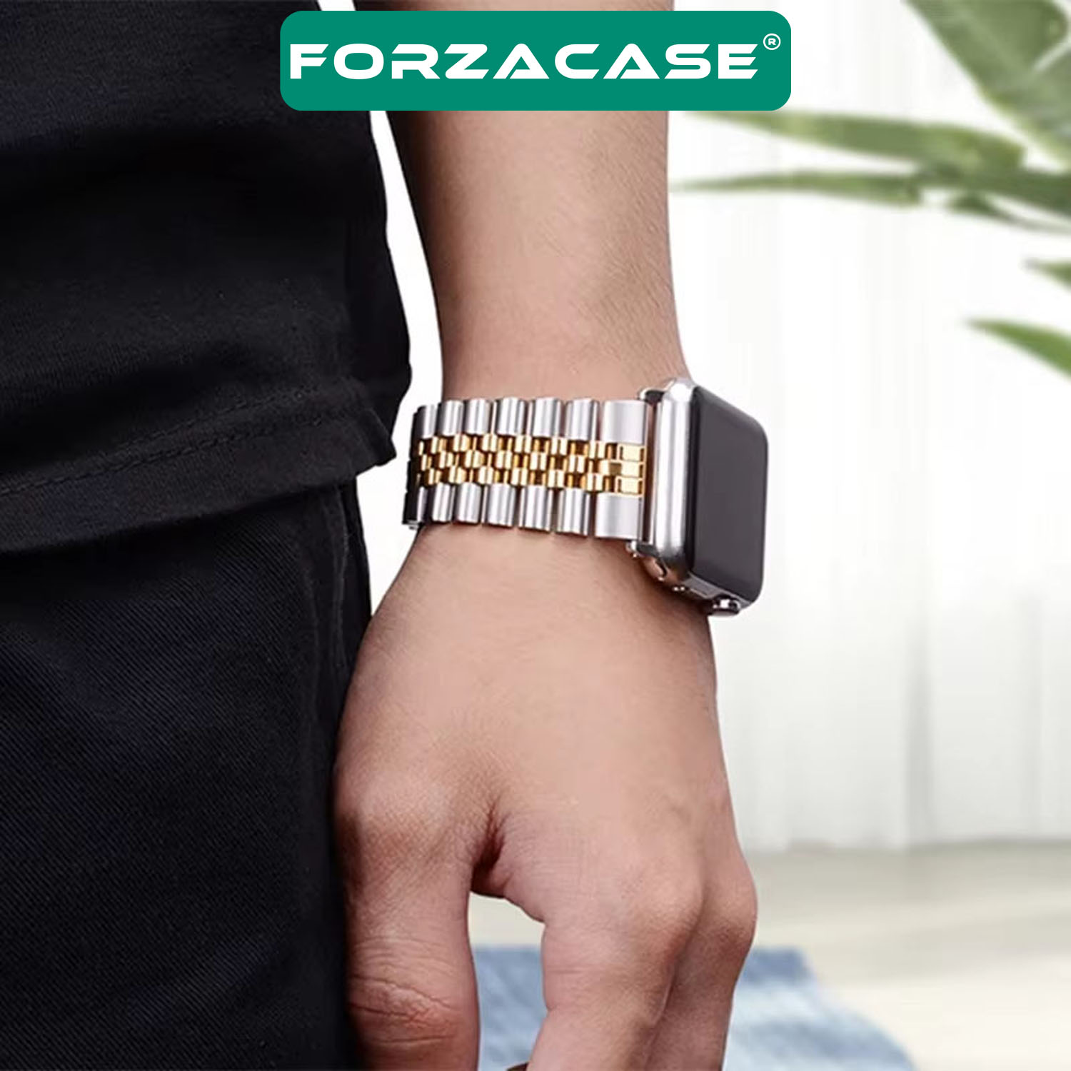 Forzacase%20Apple%20Watch%208%2045mm%20ile%20uyumlu%20Rolex%20Tasarım%20Metal%20Kordon%20Kayış%20-%20FC878