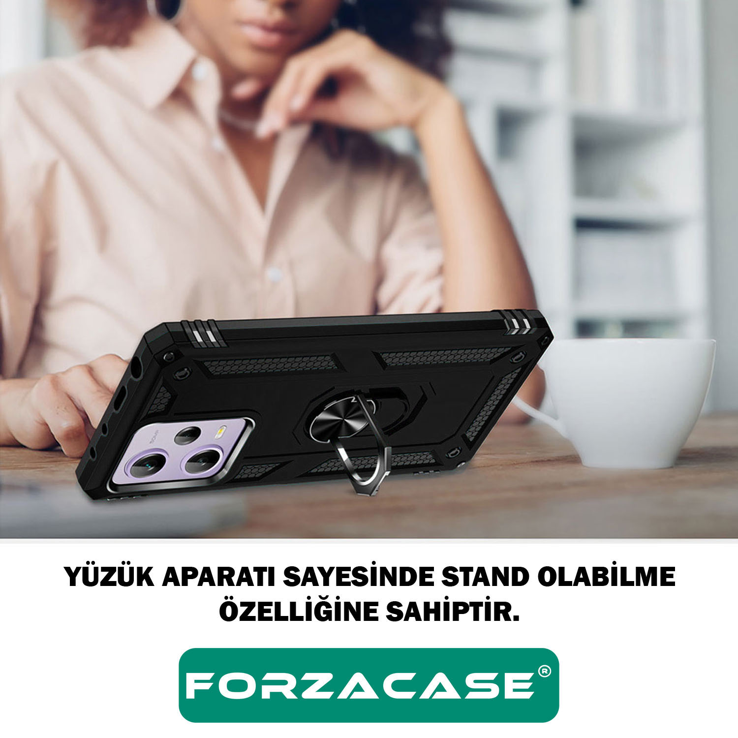 Forzacase%20Samsung%20Galaxy%20Z%20Fold4%20ile%20uyumlu%20Ares%20Serisi%20Yüzük%20Standlı%20Armor%20Sert%20Plastik%20Kılıf