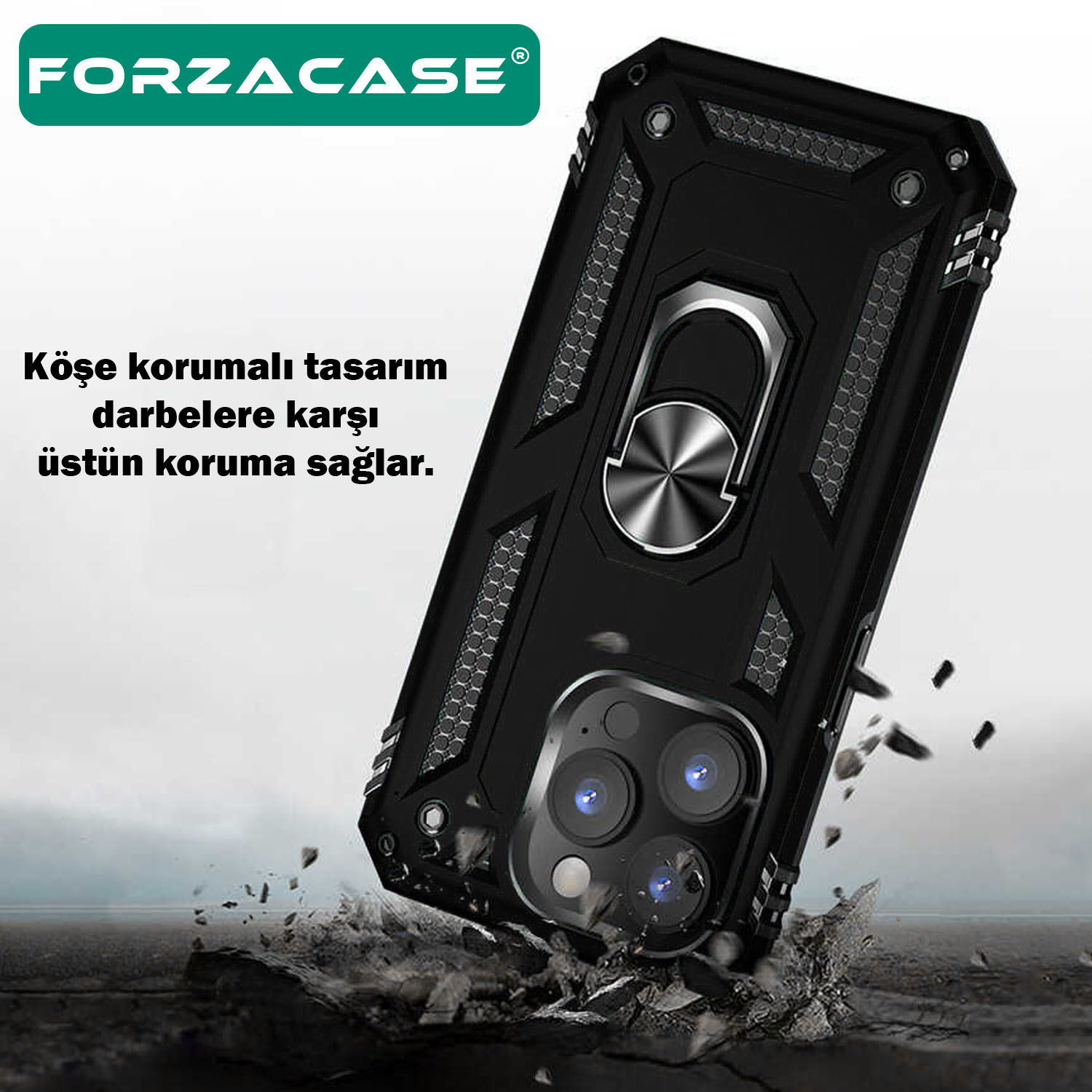 Forzacase%20iPhone%2011%20Pro%20Max%20ile%20uyumlu%20Ares%20Serisi%20Yüzük%20Standlı%20Armor%20Sert%20Plastik%20Kılıf