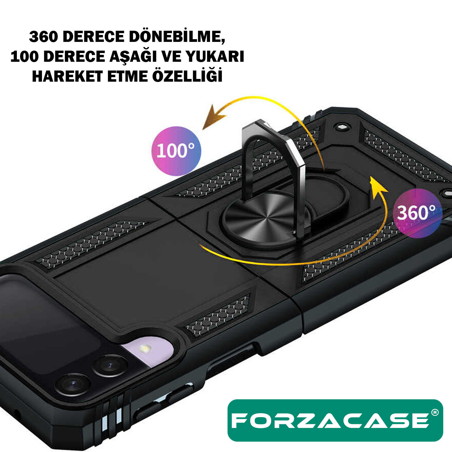 Forzacase%20iPhone%2015%20Pro%20Max%20ile%20uyumlu%20Ares%20Serisi%20Yüzük%20Standlı%20Armor%20Sert%20Plastik%20Kılıf