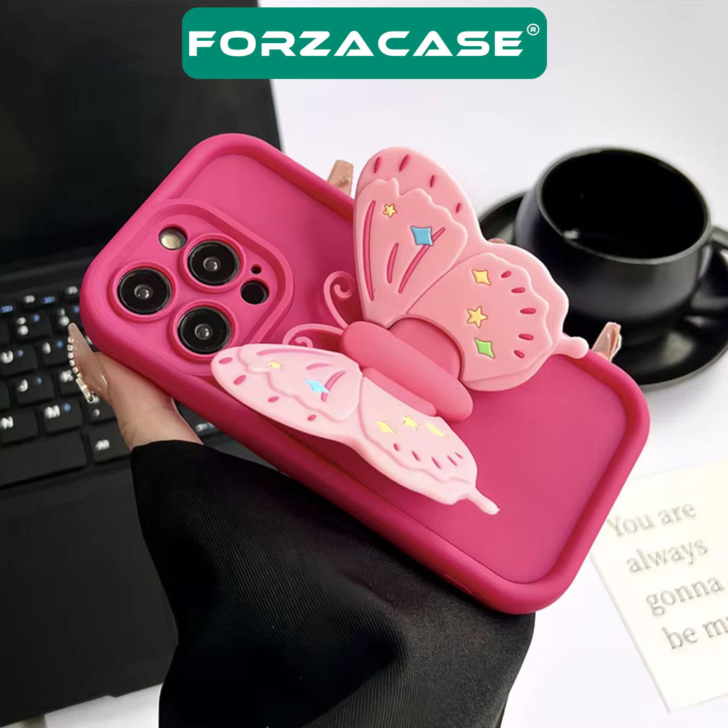 Forzacase%20iPhone%2014%20ile%20uyumlu%20Butterfly%20Serisi%203D%20Kelebek%20Figür%20Tasarımlı%20Silikon%20Kılıf