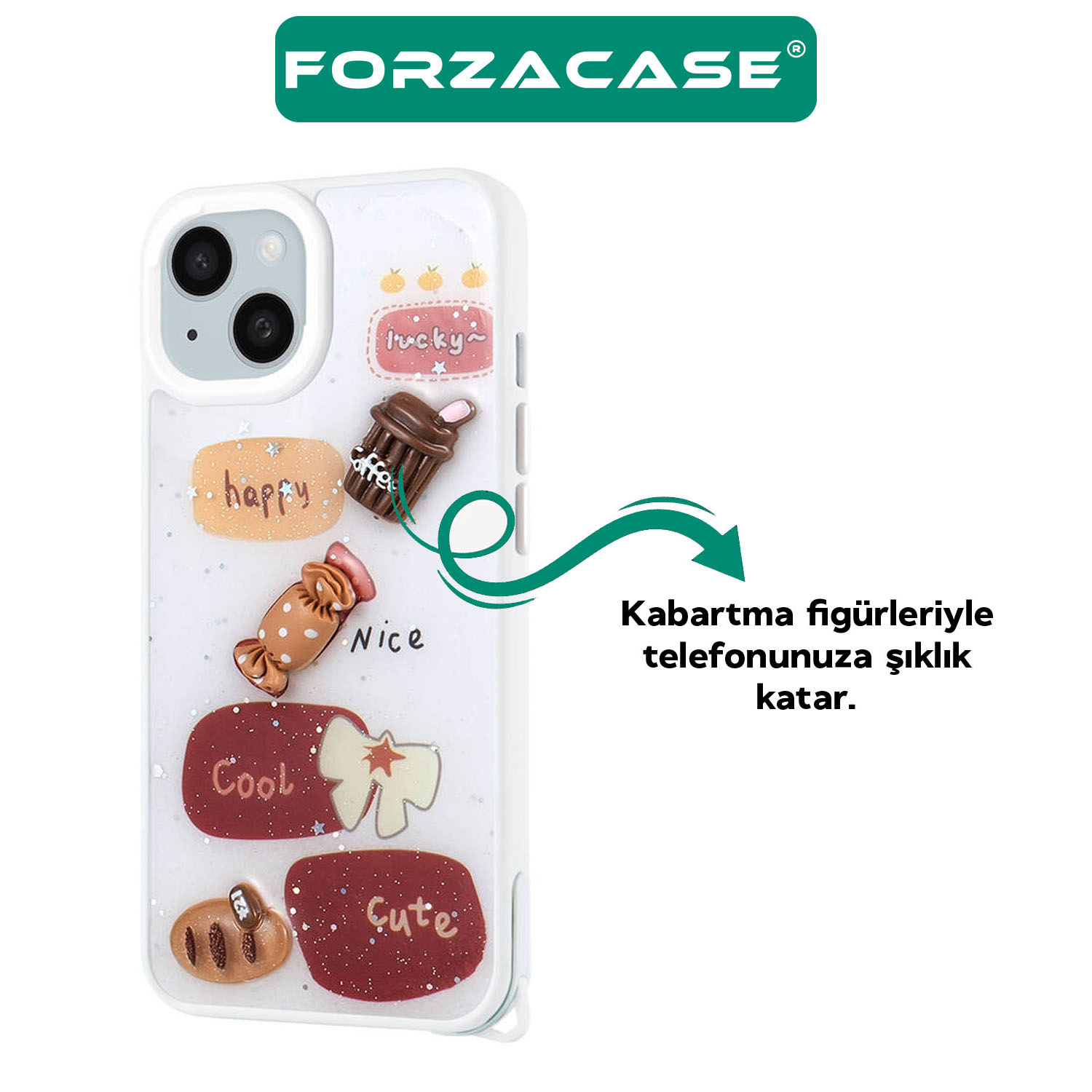 Forzacase%20Samsung%20Galaxy%20A14%20ile%20uyumlu%20Cute%20Serisi%20Parlayan%20Simli%20Kabartma%20Figürlü%20Kılıf