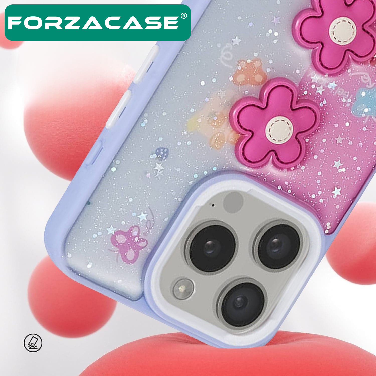 Forzacase%20Samsung%20Galaxy%20A15%20ile%20uyumlu%20Cute%20Serisi%20Parlayan%20Simli%20Kabartma%20Figürlü%20Kılıf