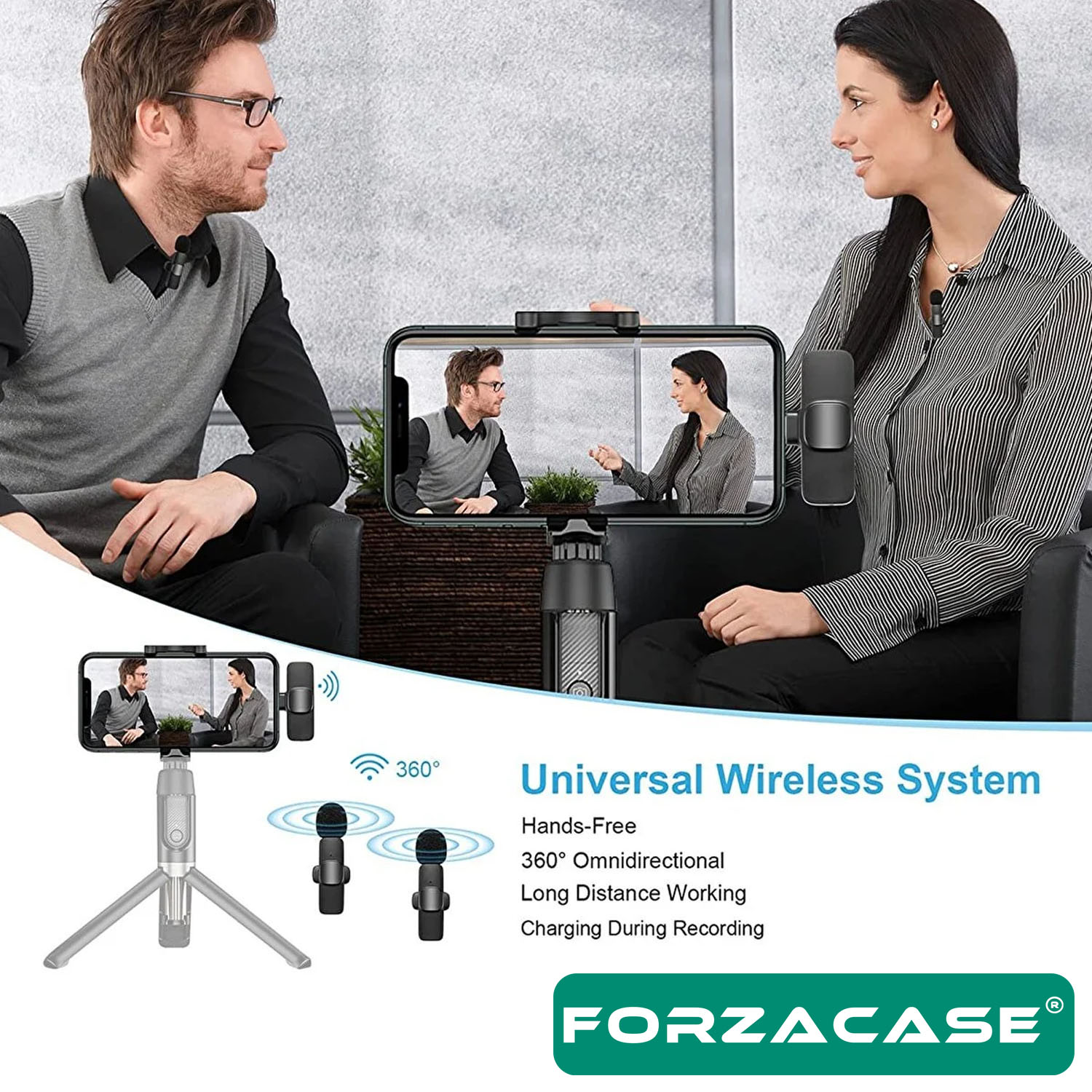 Forzacase%20Type-C%20Profesyonel%20Wireless%20Kablosuz%20Yaka%20Mikrofonu%20Lavalier%20-%20FC100