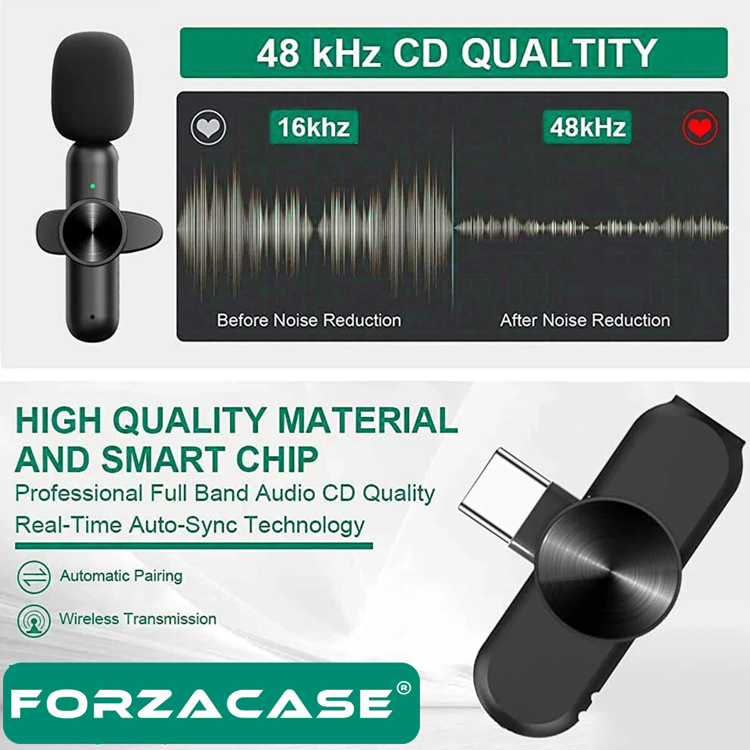 Forzacase%20Type-C%20Profesyonel%20Wireless%20Kablosuz%20Yaka%20Mikrofonu%20Lavalier%20-%20FC100