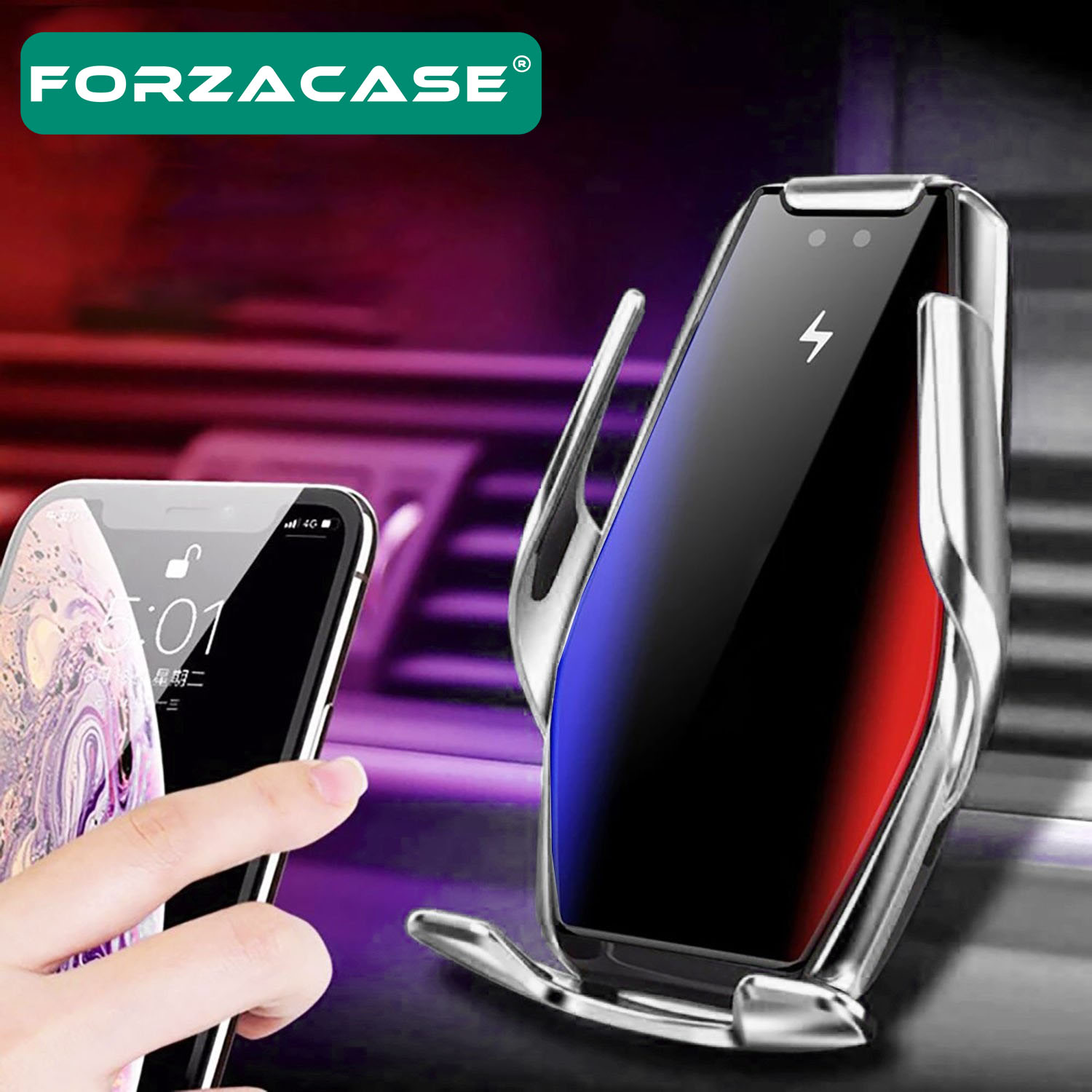 Forzacase%20Araç%20İçi%20Sensörlü%20Wireless%20Kablosuz%20Şarj%20Özellikli%20Telefon%20Tutucu%20Gold%20-%20S7%20FC101