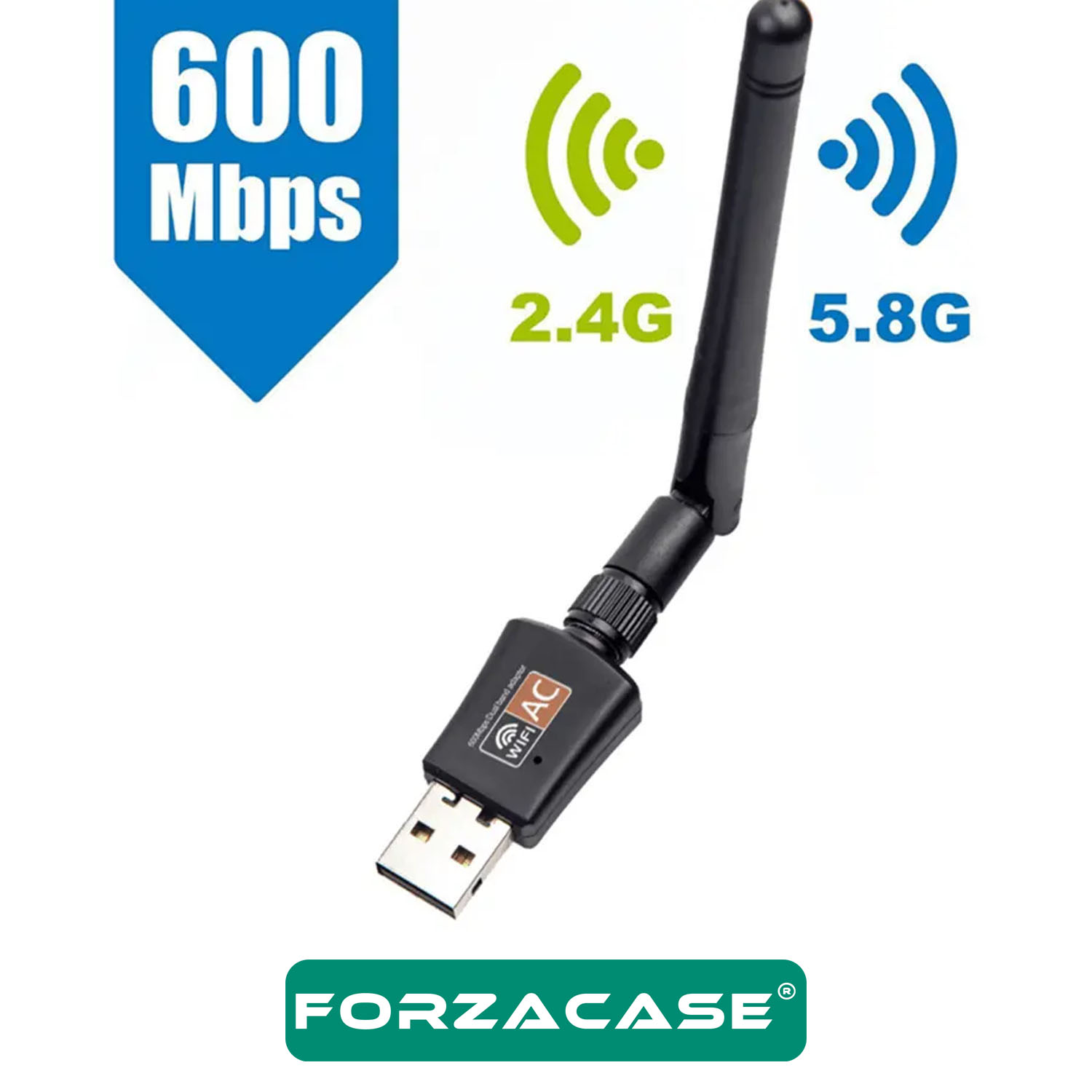 Forzacase%202.4GHz%20600%20Mbps%20USB%20Wireless%20Adaptör%20WiFi%20Anten%20-%20FC104