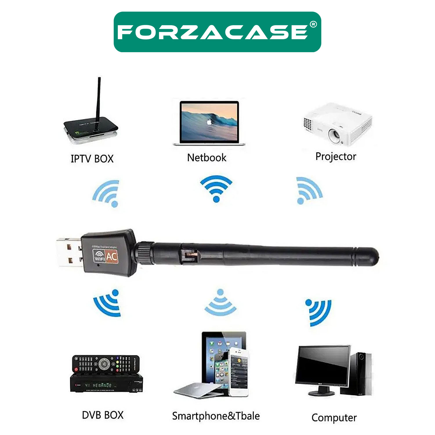 Forzacase%202.4GHz%20600%20Mbps%20USB%20Wireless%20Adaptör%20WiFi%20Anten%20-%20FC104