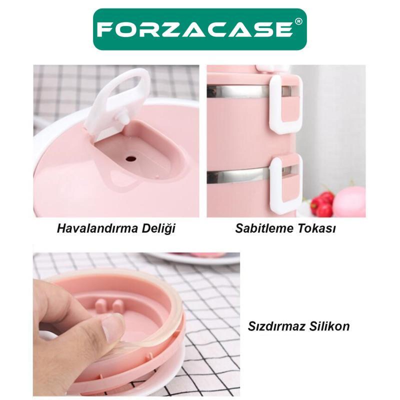 Forzacase%203%20Katlı%20Sefer%20Tası%20Vakumlu%20Yemek%20Saklama%20Kabı%203%20x%200,75%20L%20-%20FC182%20Pembe