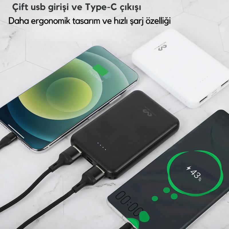 Forzacase%20Miccell%20Serisi%205000%20Mah%20Powerbank%20Çift%20Usb%20Çıkışlı%20Type-C%20Micro%20USB%20Girişli%20-%20FC200