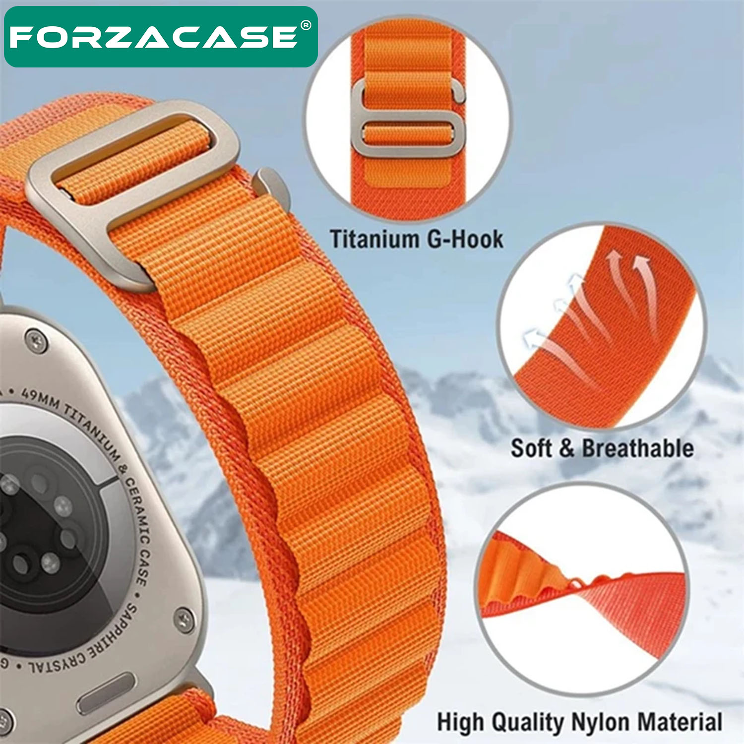 Forzacase%20Apple%20Watch%20Ultra%202%2049mm%20ile%20uyumlu%20uyumlu%20Kancalı%20Kumaş%20Kordon%20Kayış%20-%20FC269