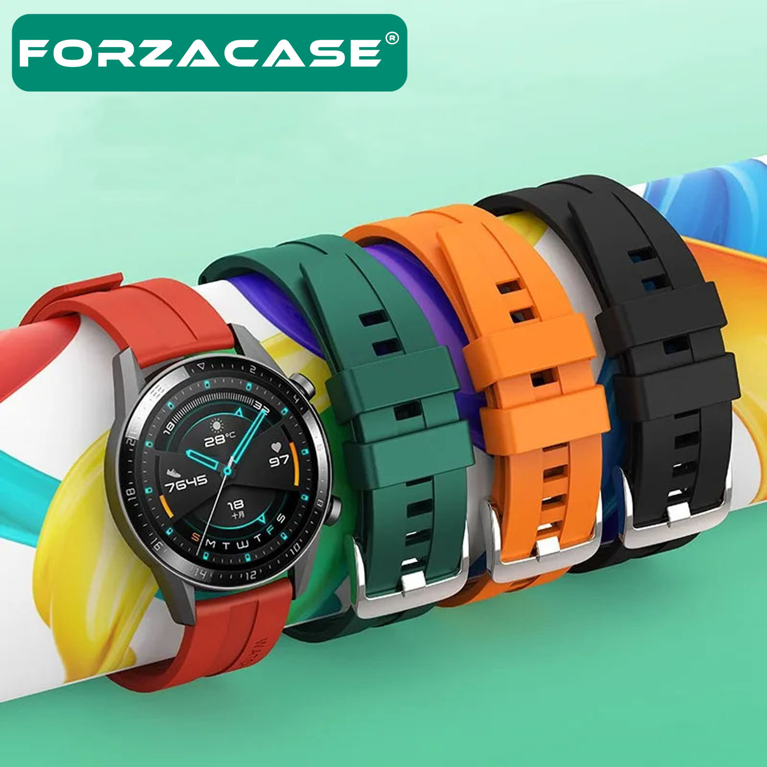 Forzacase%20Realme%20Watch%2036%20mm%20/%20Realme%20Watch%20S%20için%20Tokalı%20Çizgi%20Desen%20Silikon%20Kordon%20Kayış%20-%20FC369