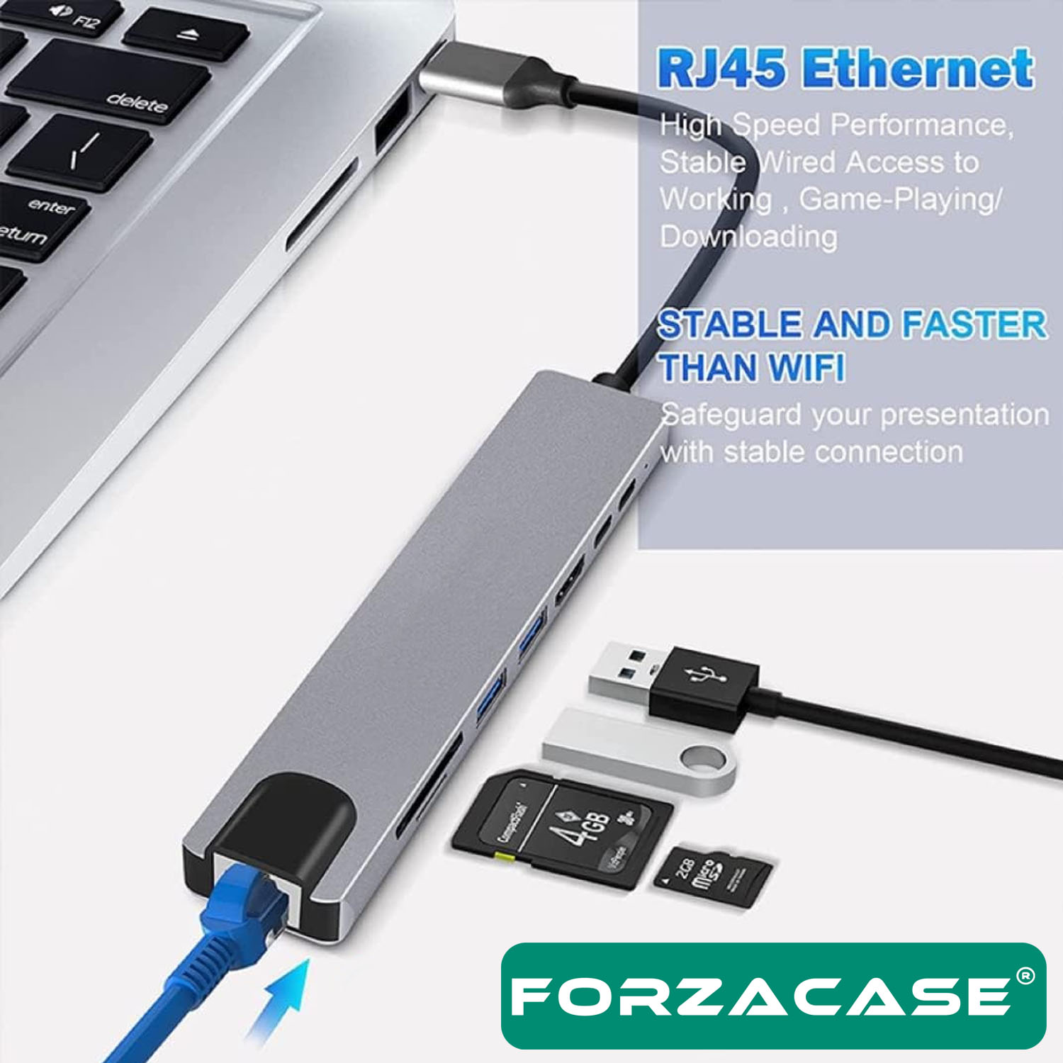 Forzacase%20Notebook%20Macbook%20Type-C%20Görüntü%20Aktarıcı%208in1%20Ethernet%20Sd%20USB%20HDMI%20Çevirici%20Hub%20HDTV%20FC386