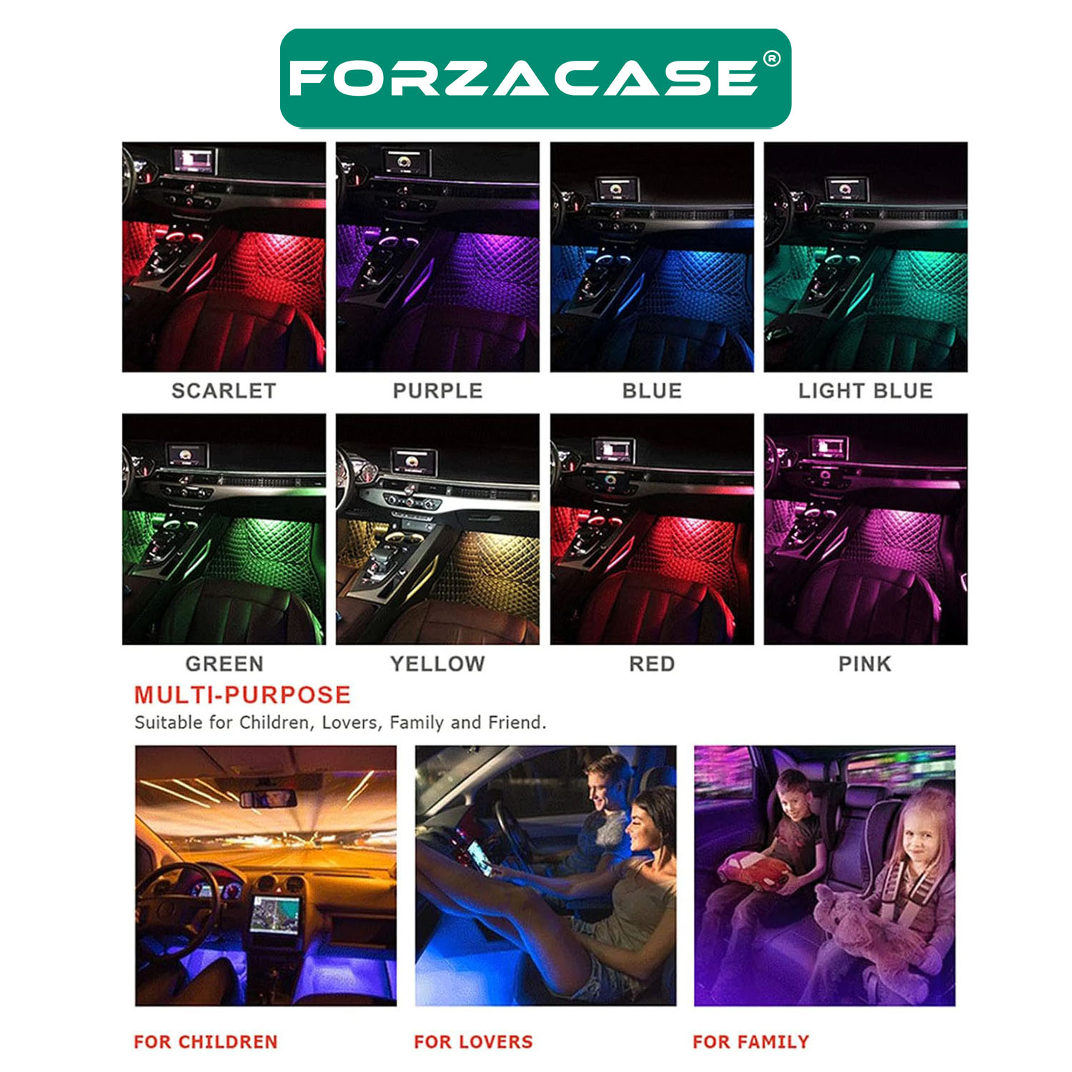 Forzacase%20Araç%20İçi%20Çakmaklık%20Girişli%20Müziğe%20ve%20Sese%20Duyarlı%20RGB%20Renkli%20Kumandalı%20Ayak%20Altı%20Led%20FC417