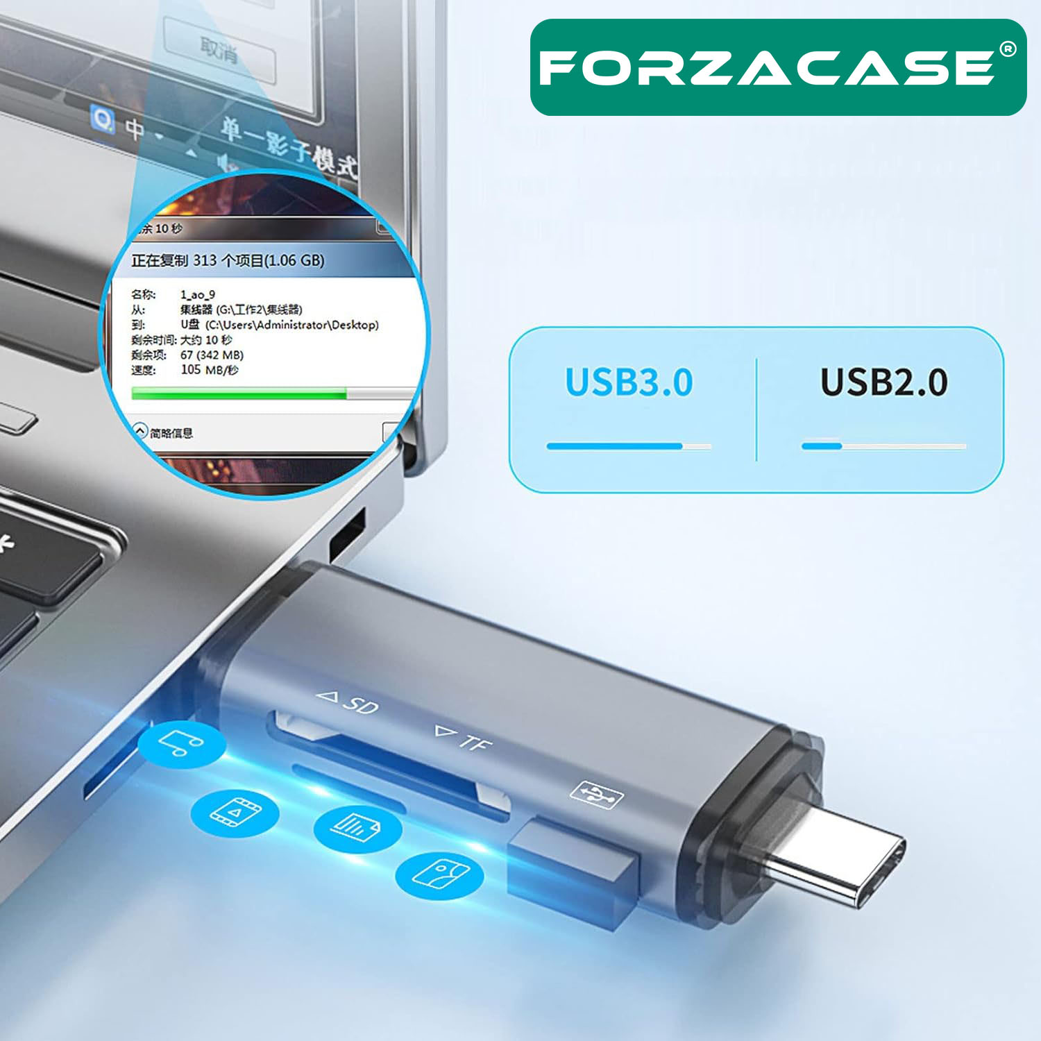 Forzacase%20USB%203.0%20Type%20C%20Micro%20USB%20Kart%20Okuyucu%203in1%20USB%20OTG%20SD/TF%20-%20FC441