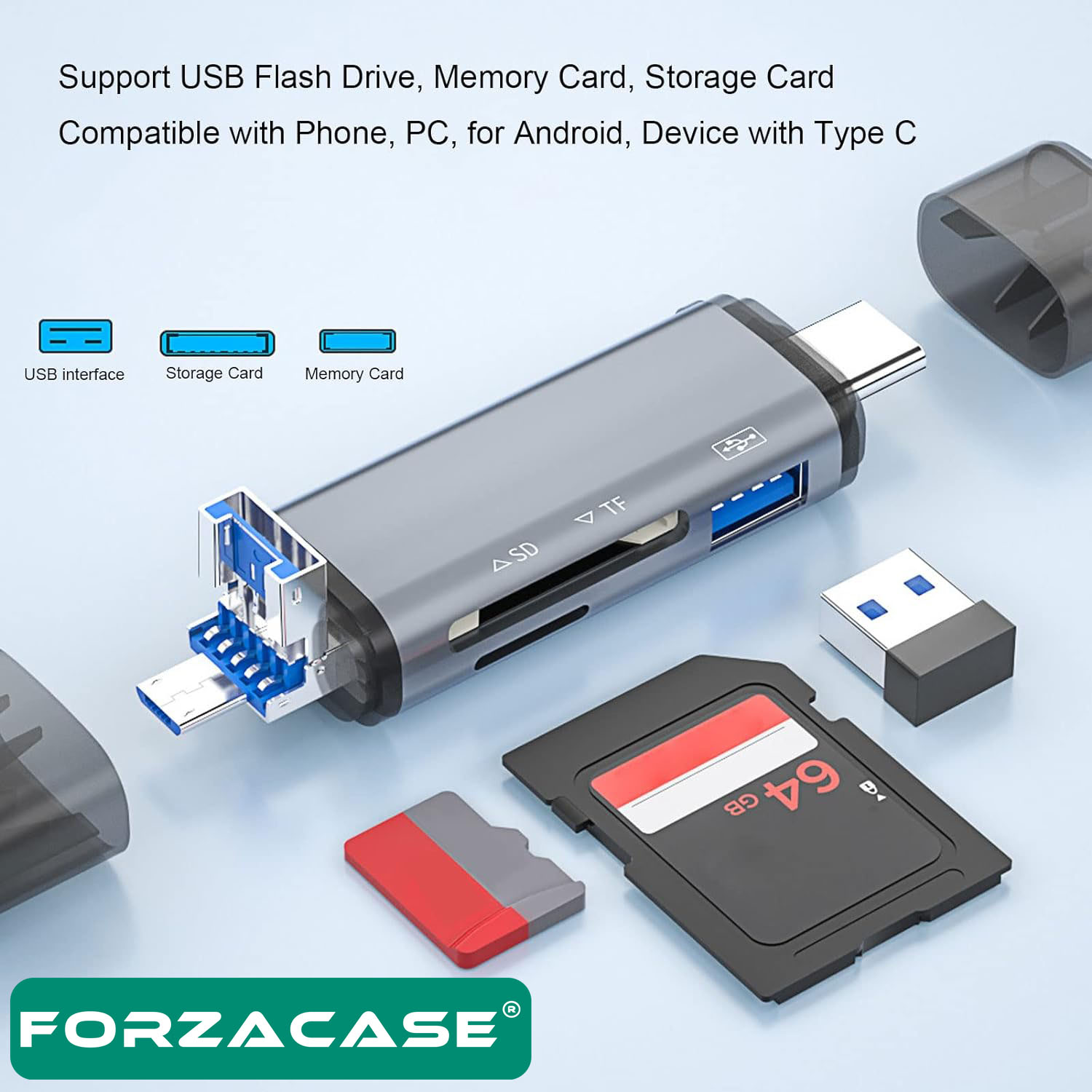 Forzacase%20USB%203.0%20Type%20C%20Micro%20USB%20Kart%20Okuyucu%203in1%20USB%20OTG%20SD/TF%20-%20FC441