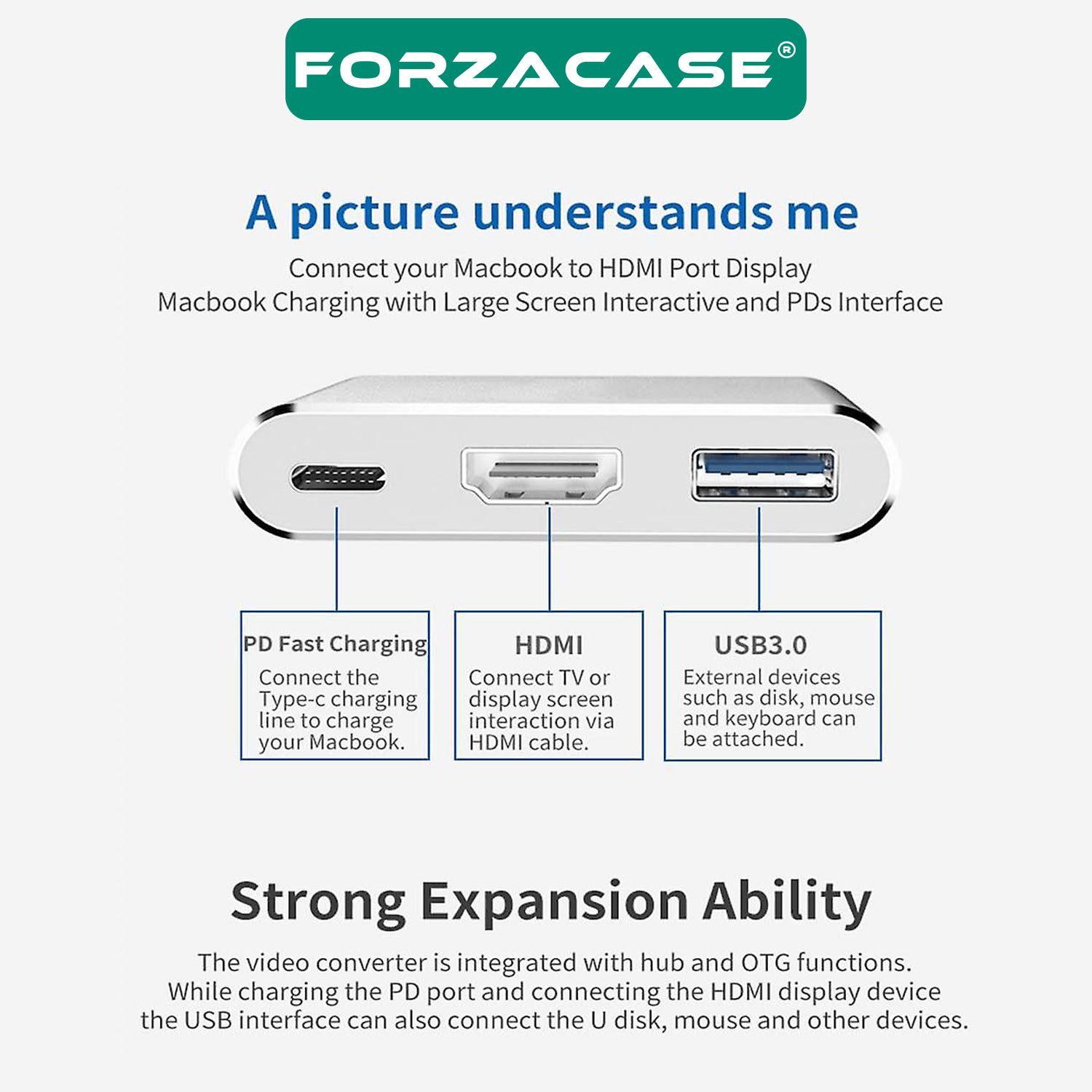 Forzacase%20USB%203.1%20Type%20C%20To%20Hdmi%20Usb%203.0%20Çevirici%20Dönüştürücü%20Adaptör%20Kablosu%20-%20FC444