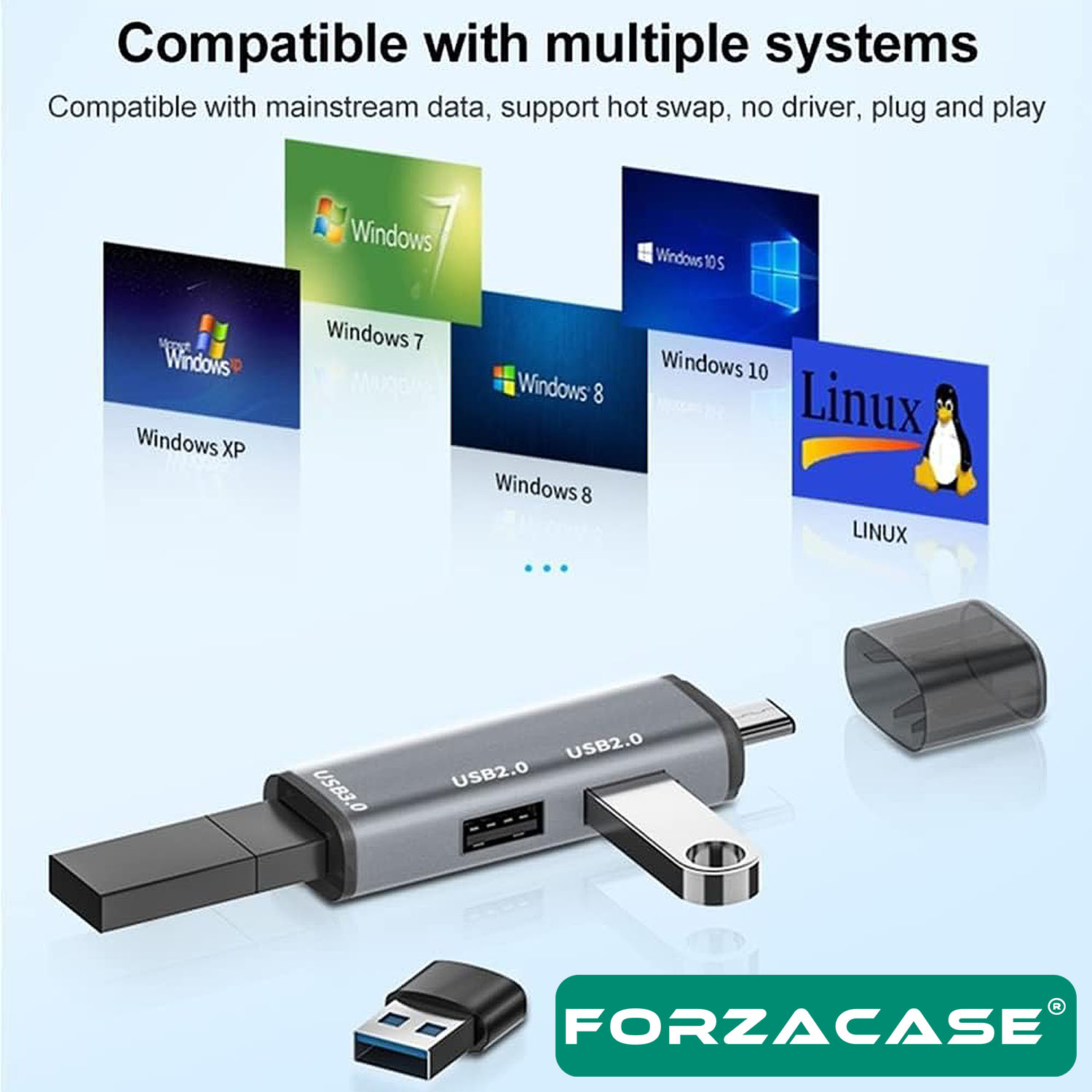 Forzacase%20Type-C%20to%20USB%203.0%20Çoğaltıcı%20Hub%203in1%20OTG%20Adaptör%20-%20FC446