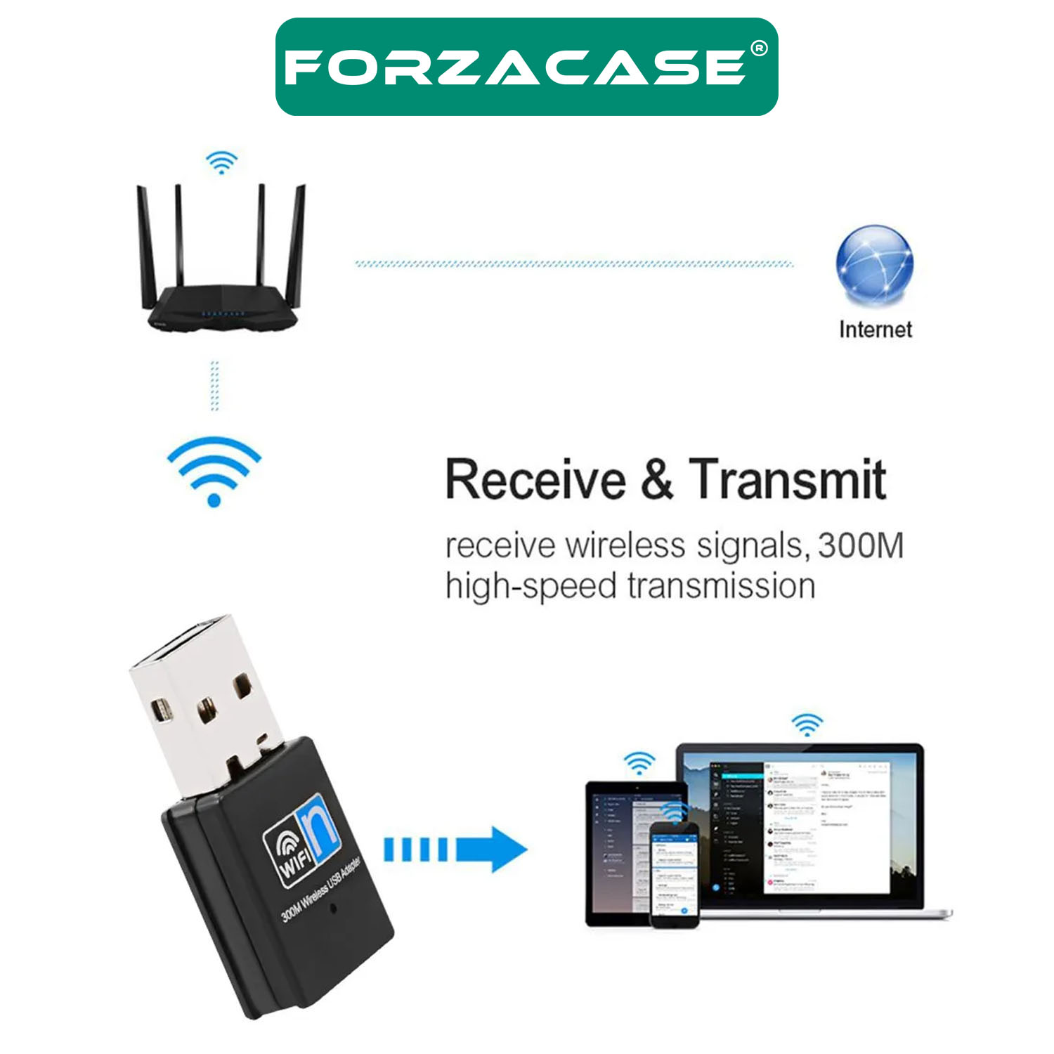 Forzacase%202.4%20GHz%20300%20Mbps%20Mini%20Usb%20Wireless%20Kablosuz%20WiFi%20AP%20Adaptörü%20Dongle%20-%20FC460