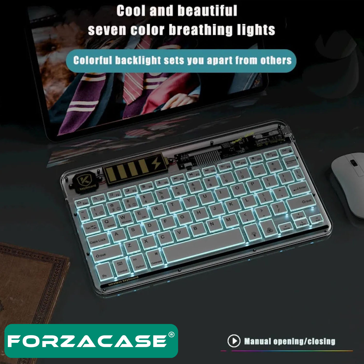 Forzacase%20Tablet%20ve%20Telefonlar%20için%207%20Renk%20RGB%20LED%20Işıklı%20Kablosuz%20Bluetooth%20Klavye%20-%20FC461