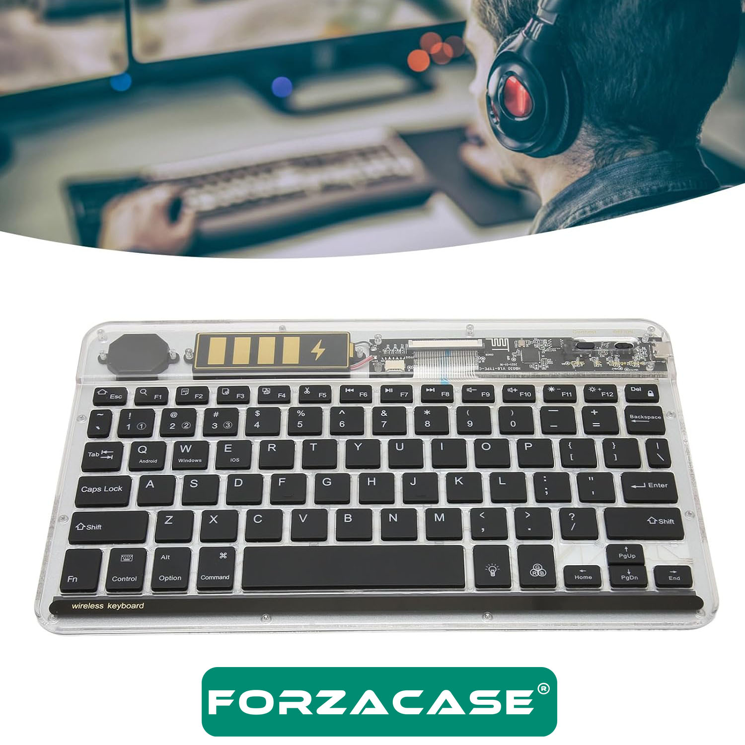 Forzacase%20Tablet%20ve%20Telefonlar%20için%207%20Renk%20RGB%20LED%20Işıklı%20Kablosuz%20Bluetooth%20Klavye%20-%20FC461