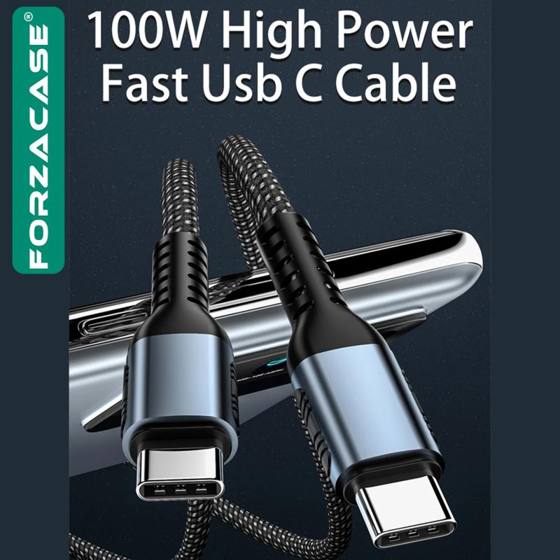 Forzacase%20Type-C%20to%20Type-C%205A%20100W%20PD%20Hızlı%20Şarj%20ve%20Data%20Kablosu%20Örgülü%201%20metre%20-%20FC463