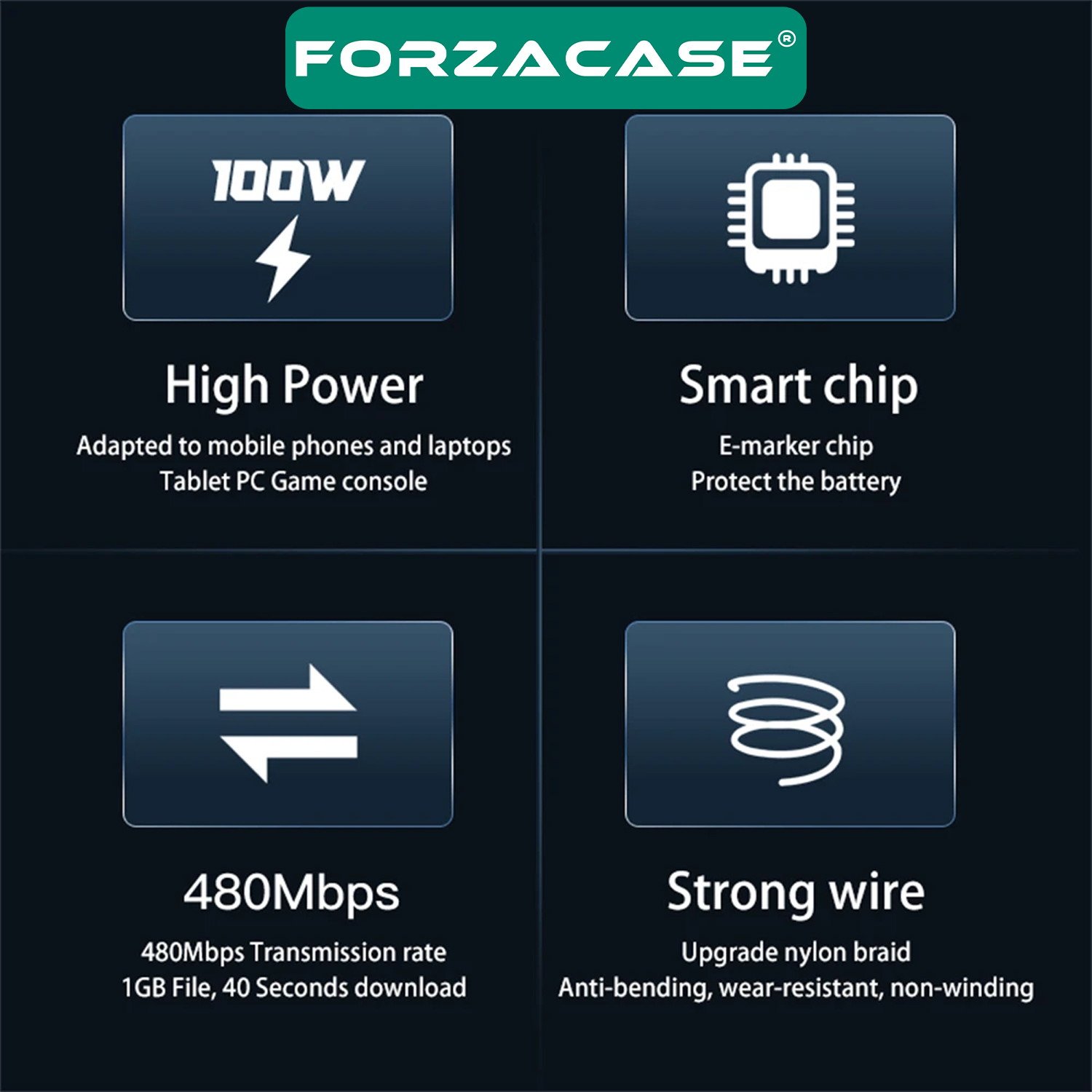 Forzacase%20Type-C%20to%20Type-C%205A%20100W%20PD%20Hızlı%20Şarj%20ve%20Data%20Kablosu%20Örgülü%202%20metre%20-%20FC464