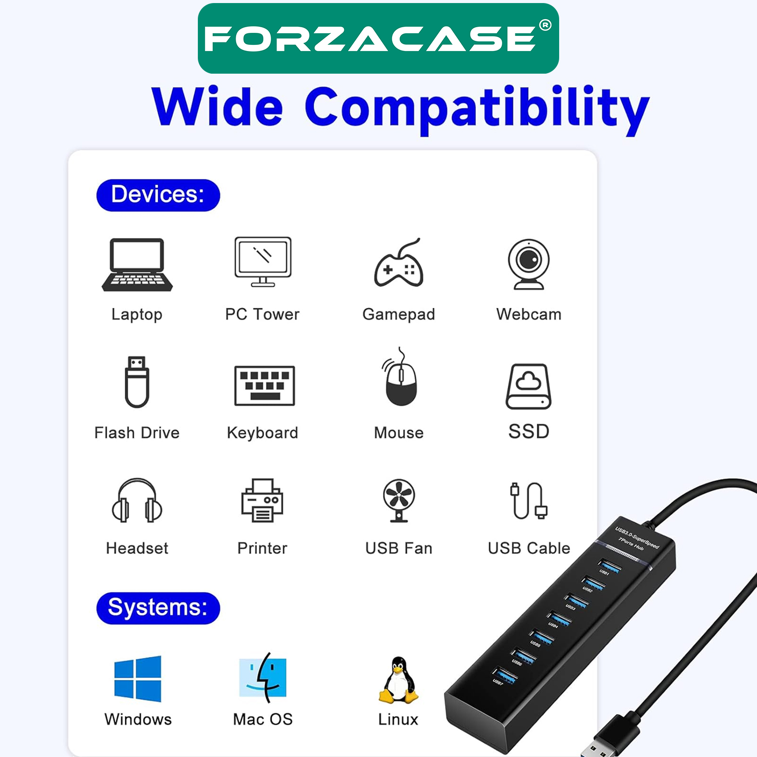 Forzacase%20USB%203.0%20to%20USB%202.0%20Port%20Çoğaltıcı%20Hub%207in1%20OTG%20Adaptör%207li%20USB%20Çoklayıcı%20-%20FC478