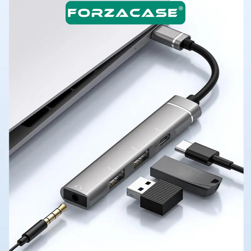 Forzacase%204in1%20Type%20C%20+%203.5mm%20Jack%20+%20Çift%20Usb%20Girişli%20Port%20Çoğaltıcı%20Hub%20OTG%20Adaptör%20-%20FC484