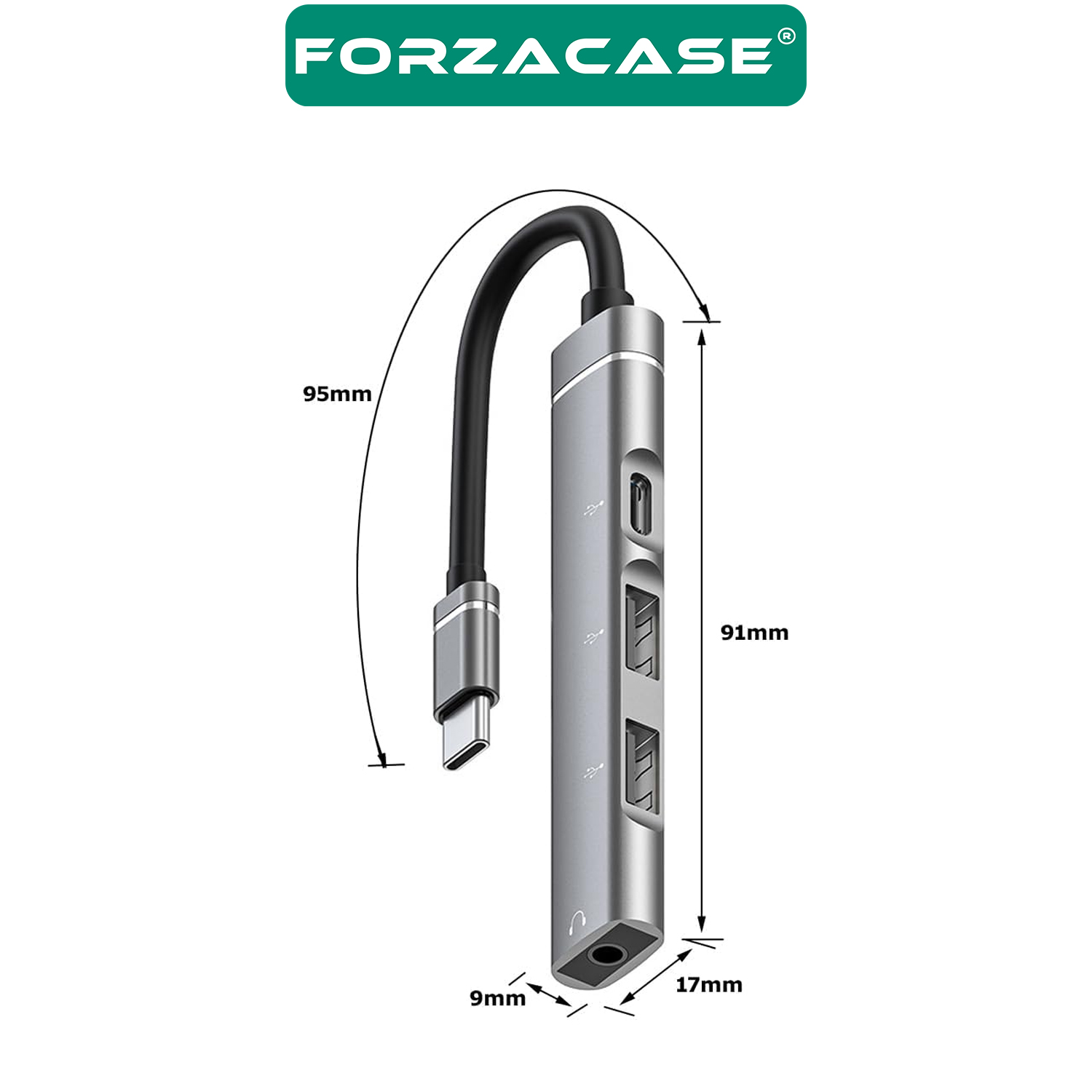 Forzacase%204in1%20Type%20C%20+%203.5mm%20Jack%20+%20Çift%20Usb%20Girişli%20Port%20Çoğaltıcı%20Hub%20OTG%20Adaptör%20-%20FC484