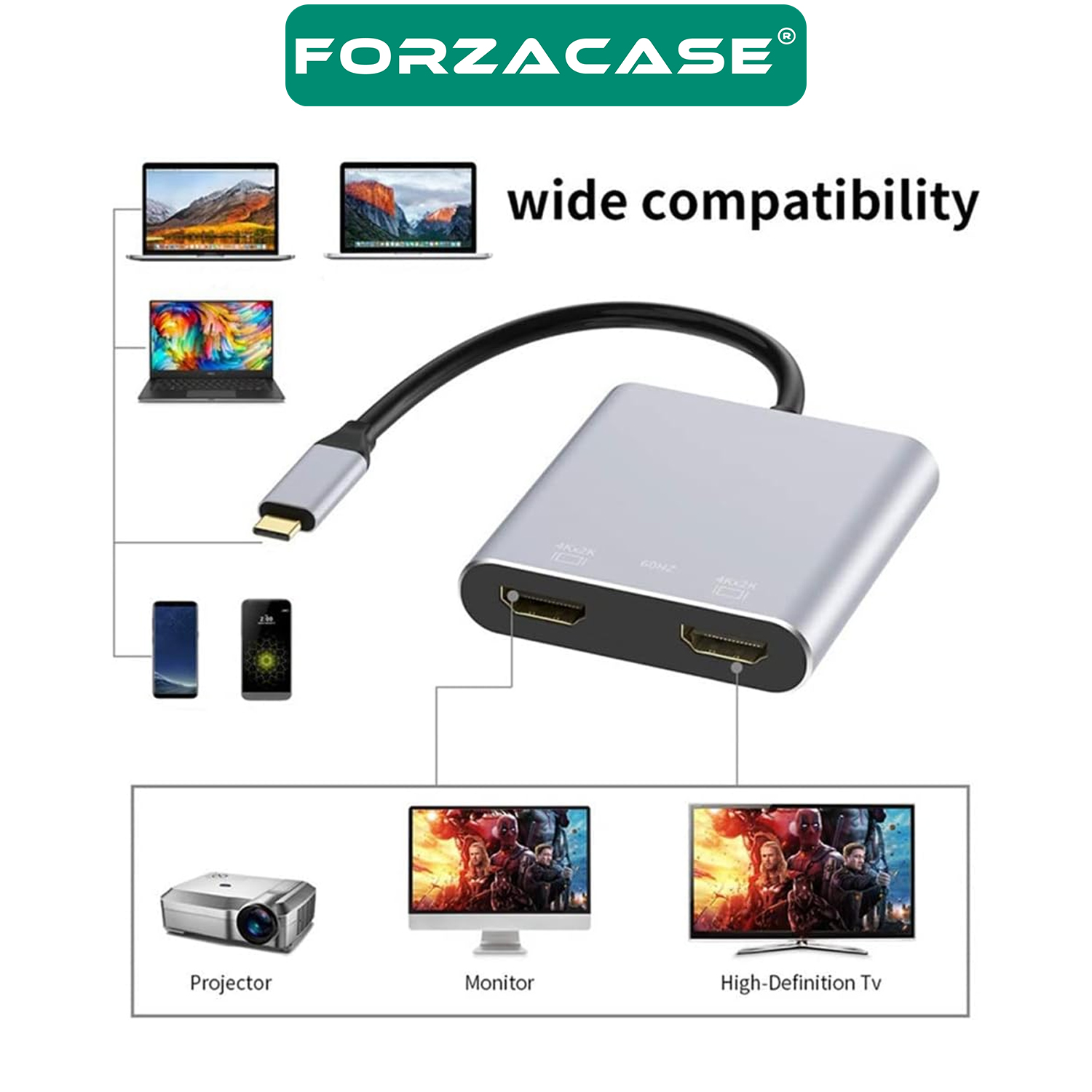 Forzacase%20Type-C%20to%20Çift%20HDMI%204K%20Ultra%20HD%20Çevirici%20Adaptör%20Çift%20Ekran%20Dönüştürücü%20-%20FC485